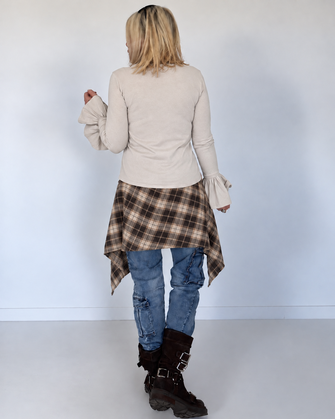 Waist Wrap im Karomuster - beige-mehrfarbig
