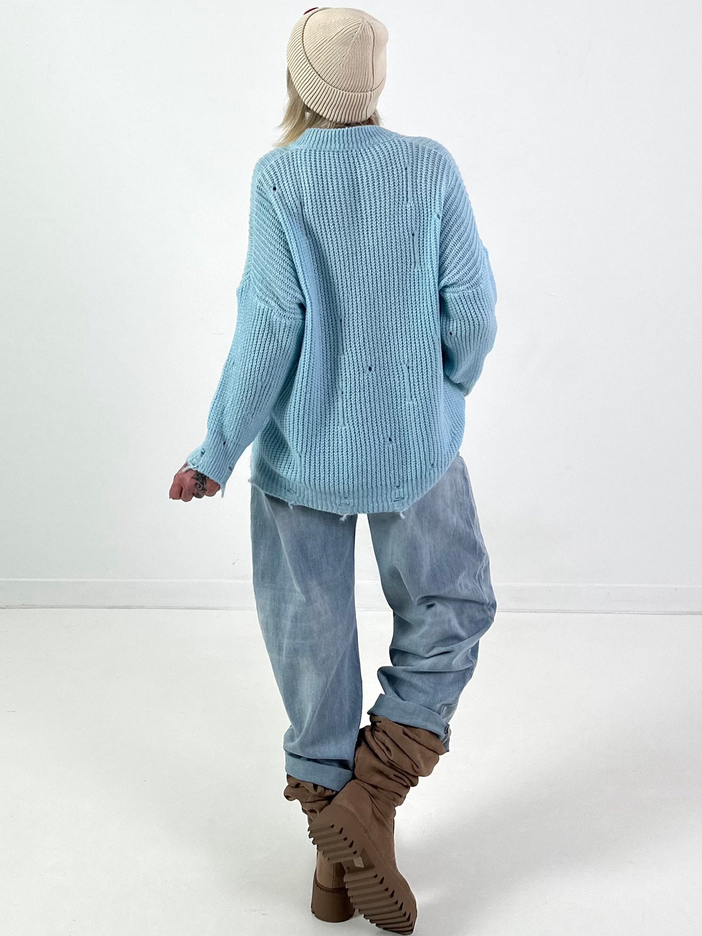 Pullover Modell "Raw Rib" - eisblau