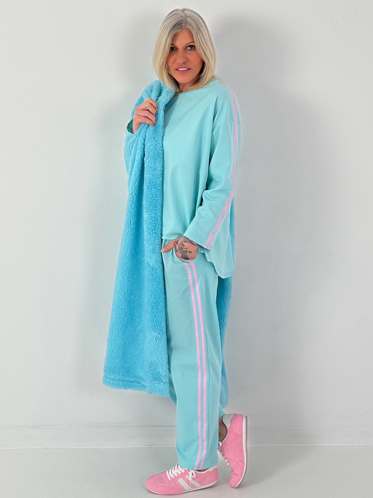 Long Teddy Weste - türkis