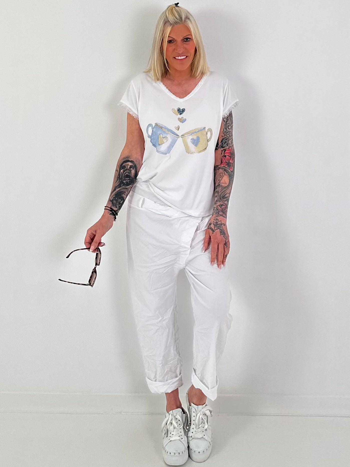 Baggy Hose im Layering Look - weiss