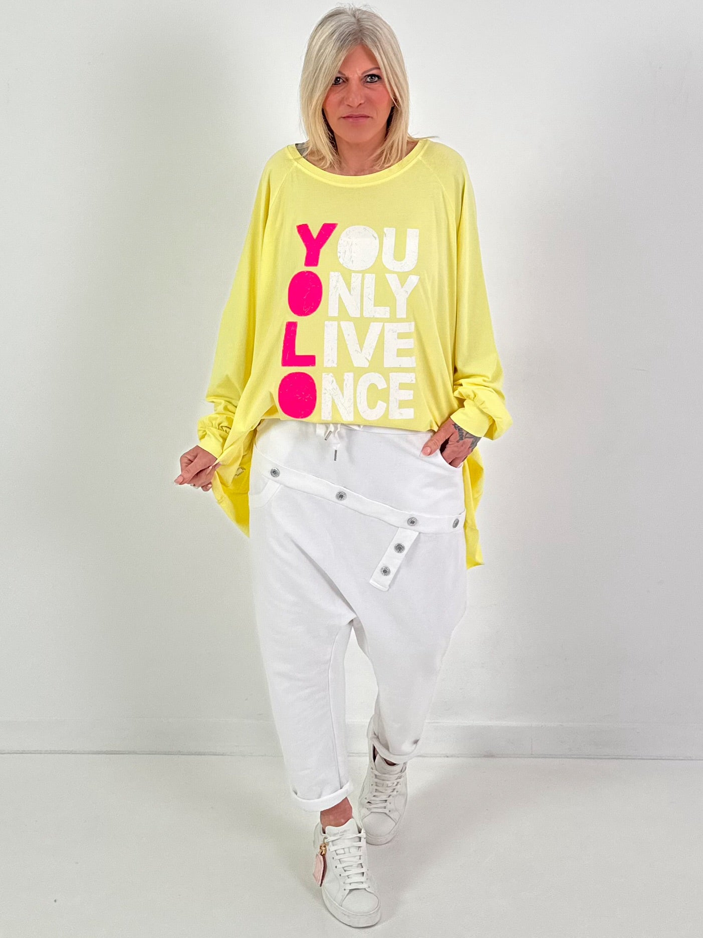 Oversized Shirt Modell "Life Power" - gelb