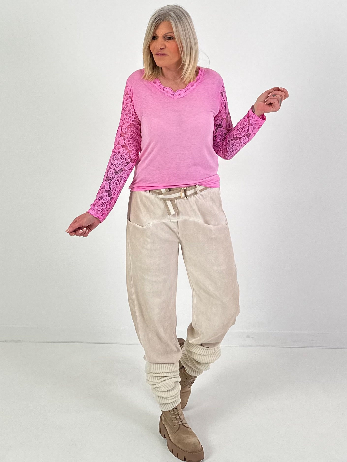 Shirt mit Spitze - pink