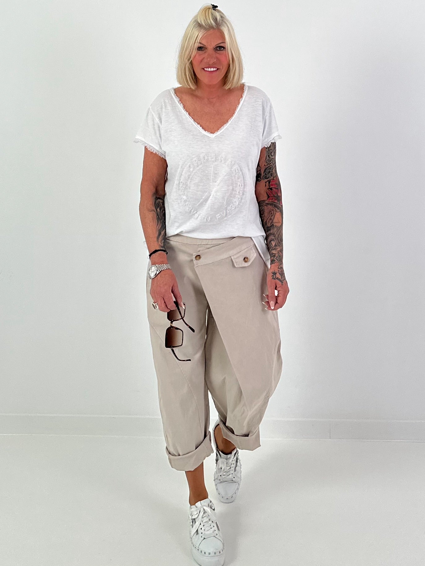 Balloon trousers with overlay - beige