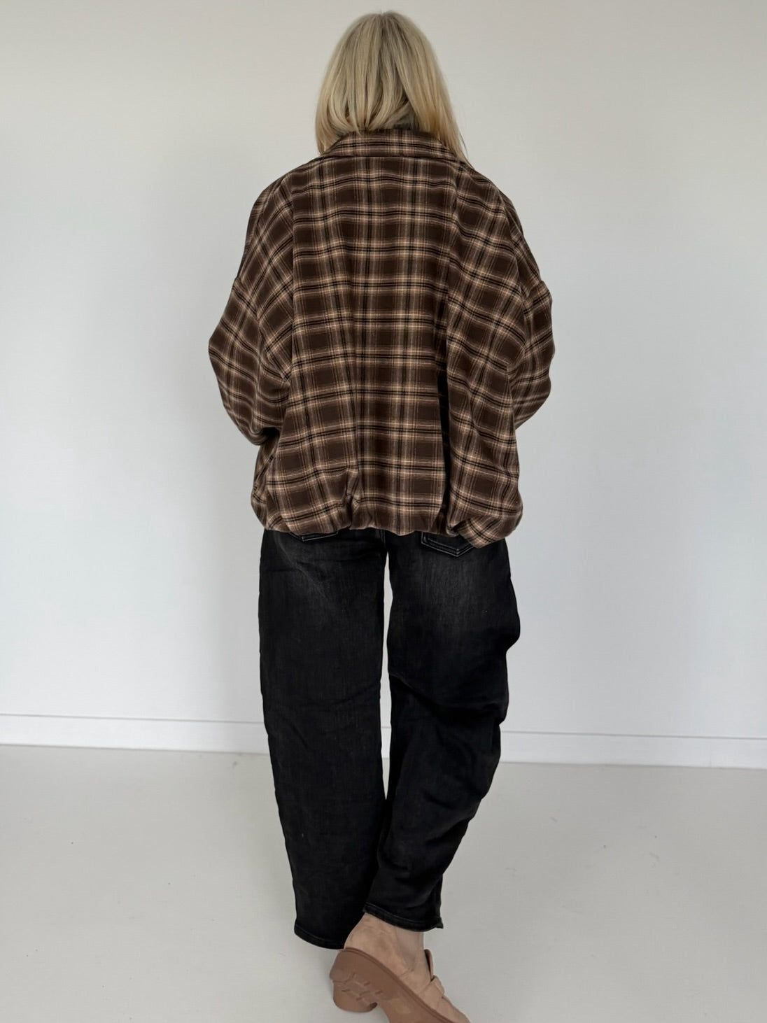 Flannel blouson in plaid pattern - black-multicolored