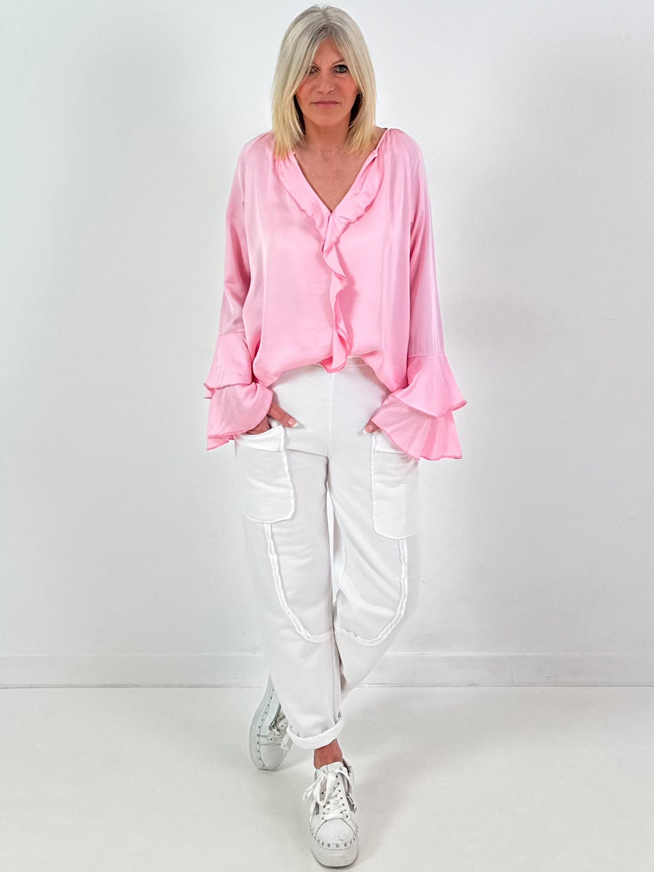 Volantbluse Modell "Lush Light" - rosa