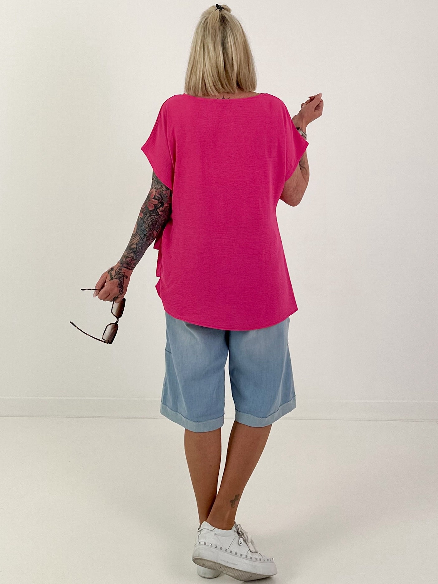 Blusenshirt mit seitlichem Bindeknoten - pink