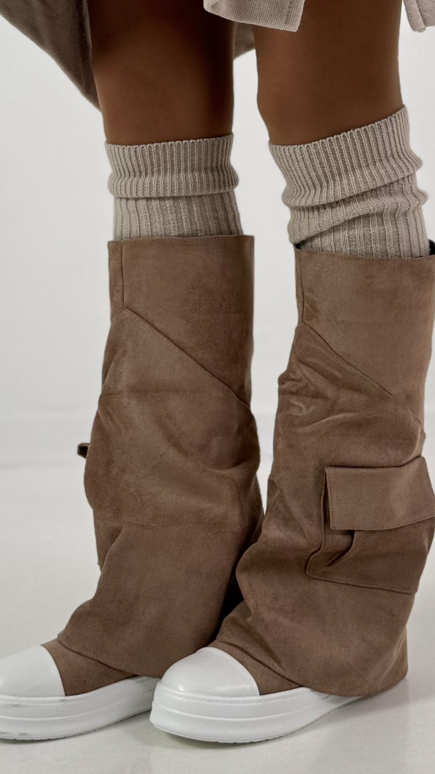 Suede-look boots, model "Utility" - taupe