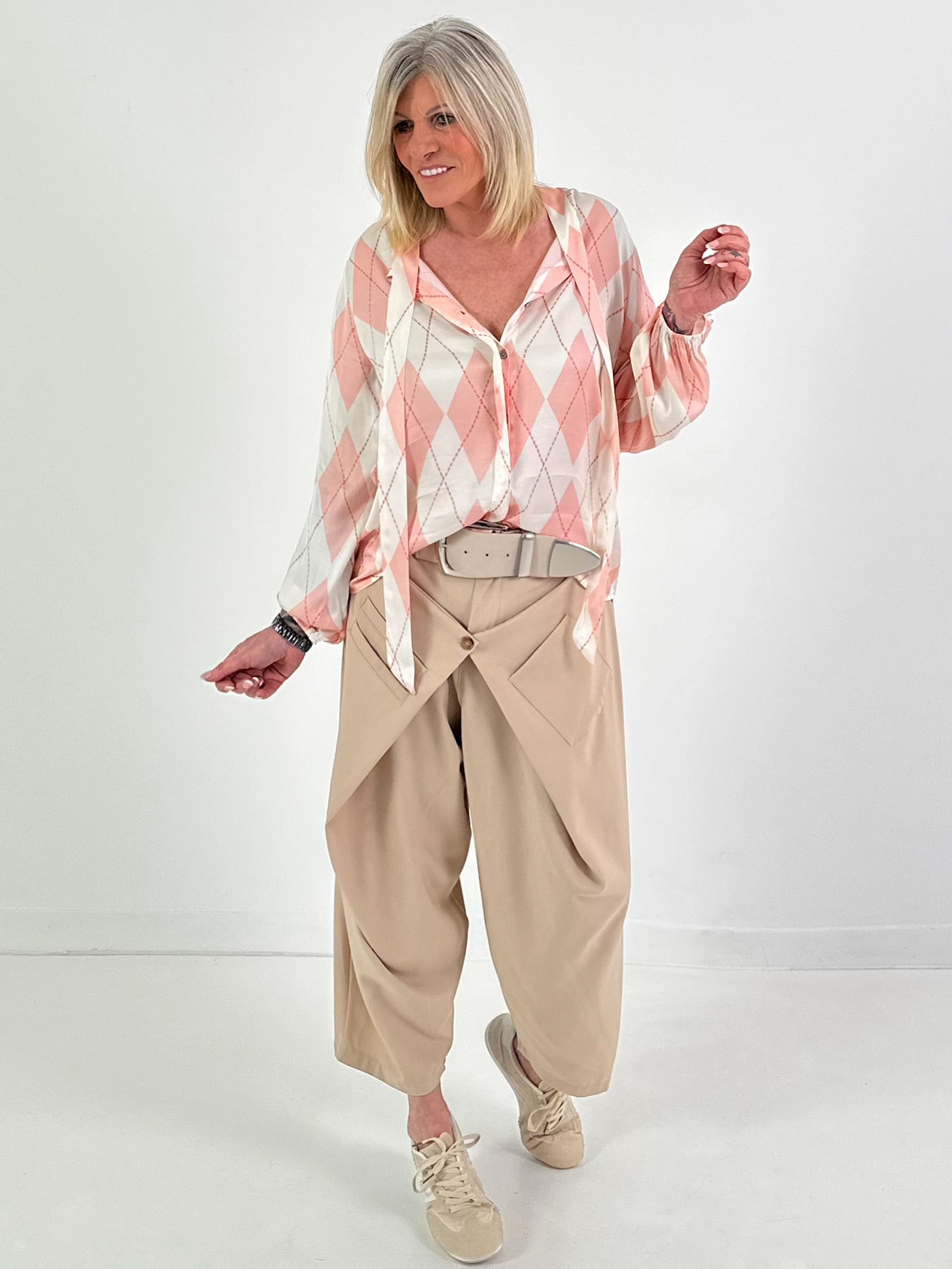 Bluse mit Bindebändern - rosa