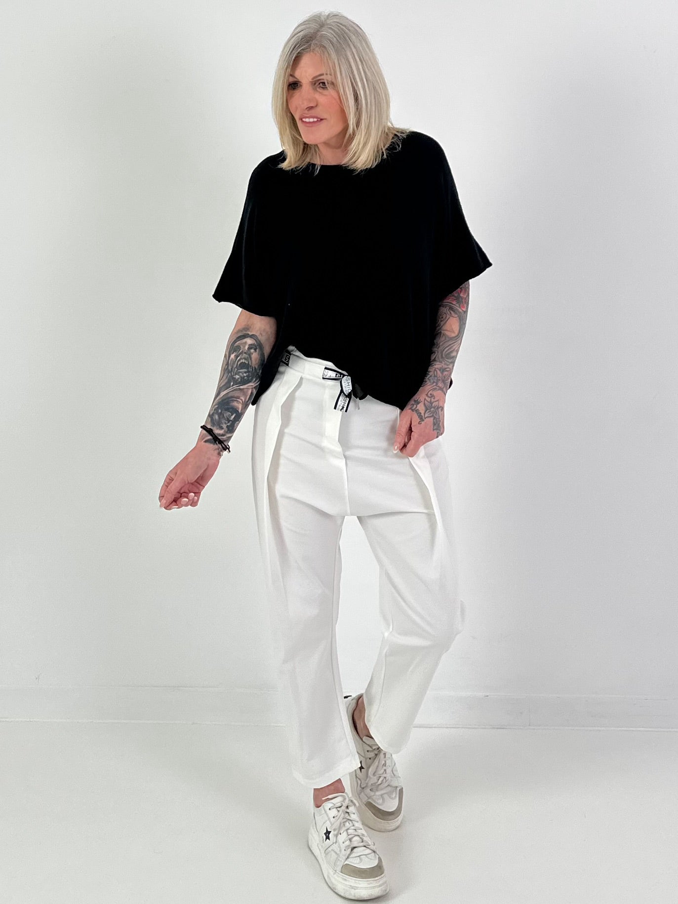 Gebreide trui met korte mouwen - marineblauw