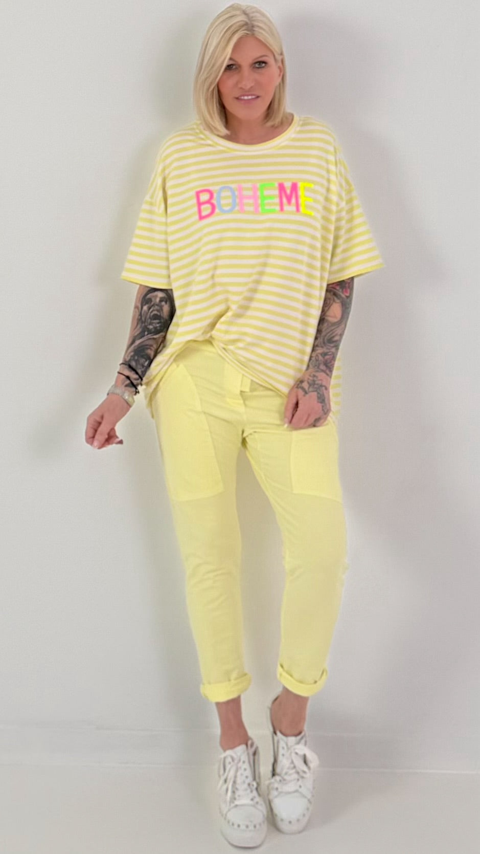 Sweatpants with large patch pockets - yellow
