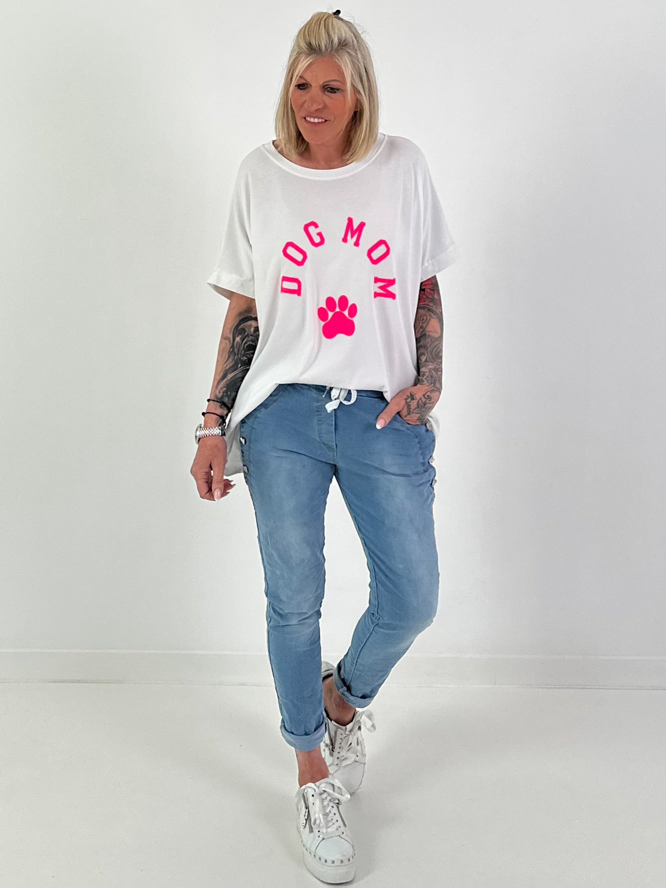 Oversized T-Shirt Dog Mom - weiss