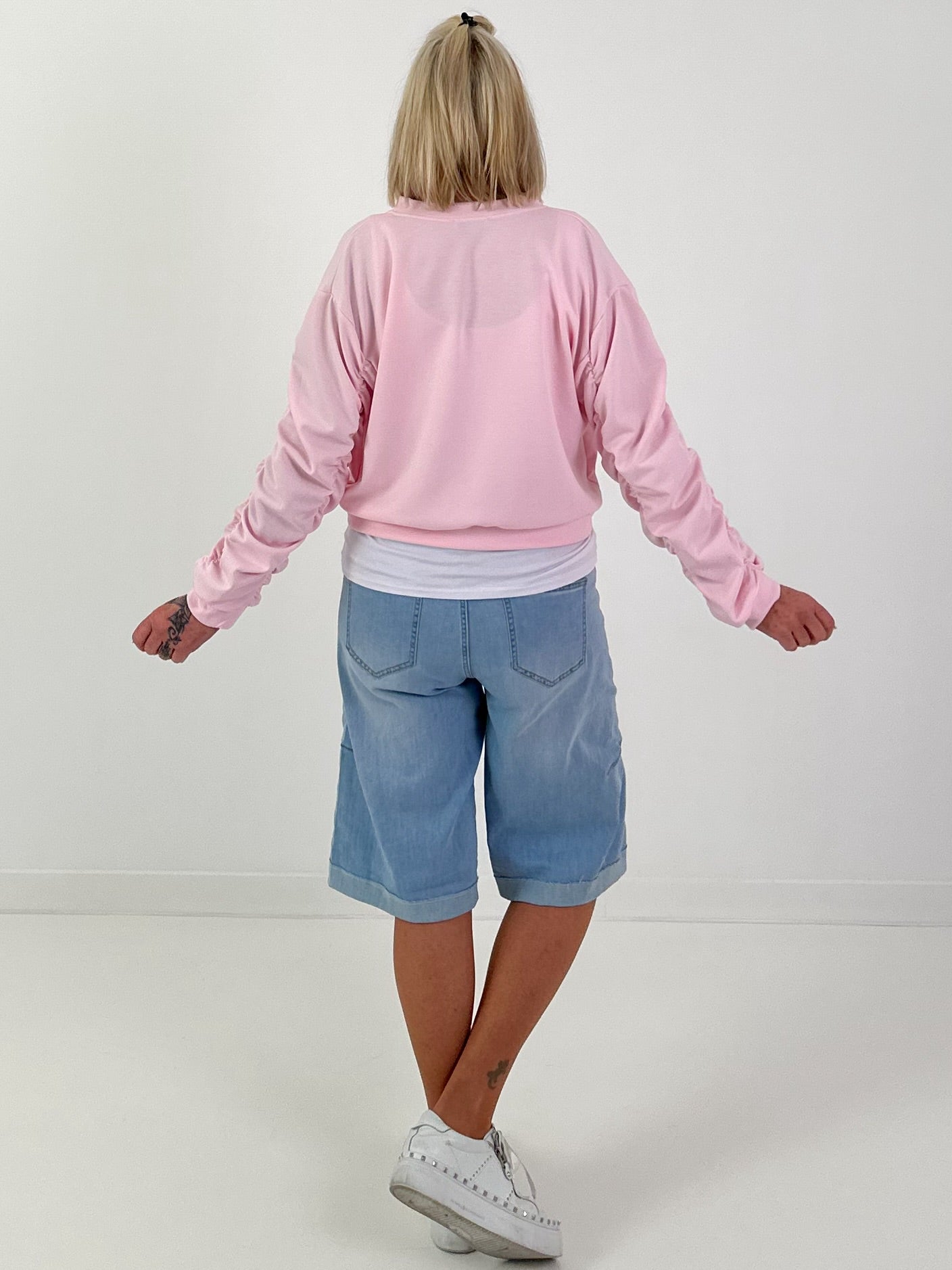 Bomber jacket with ruched sleeve - pink