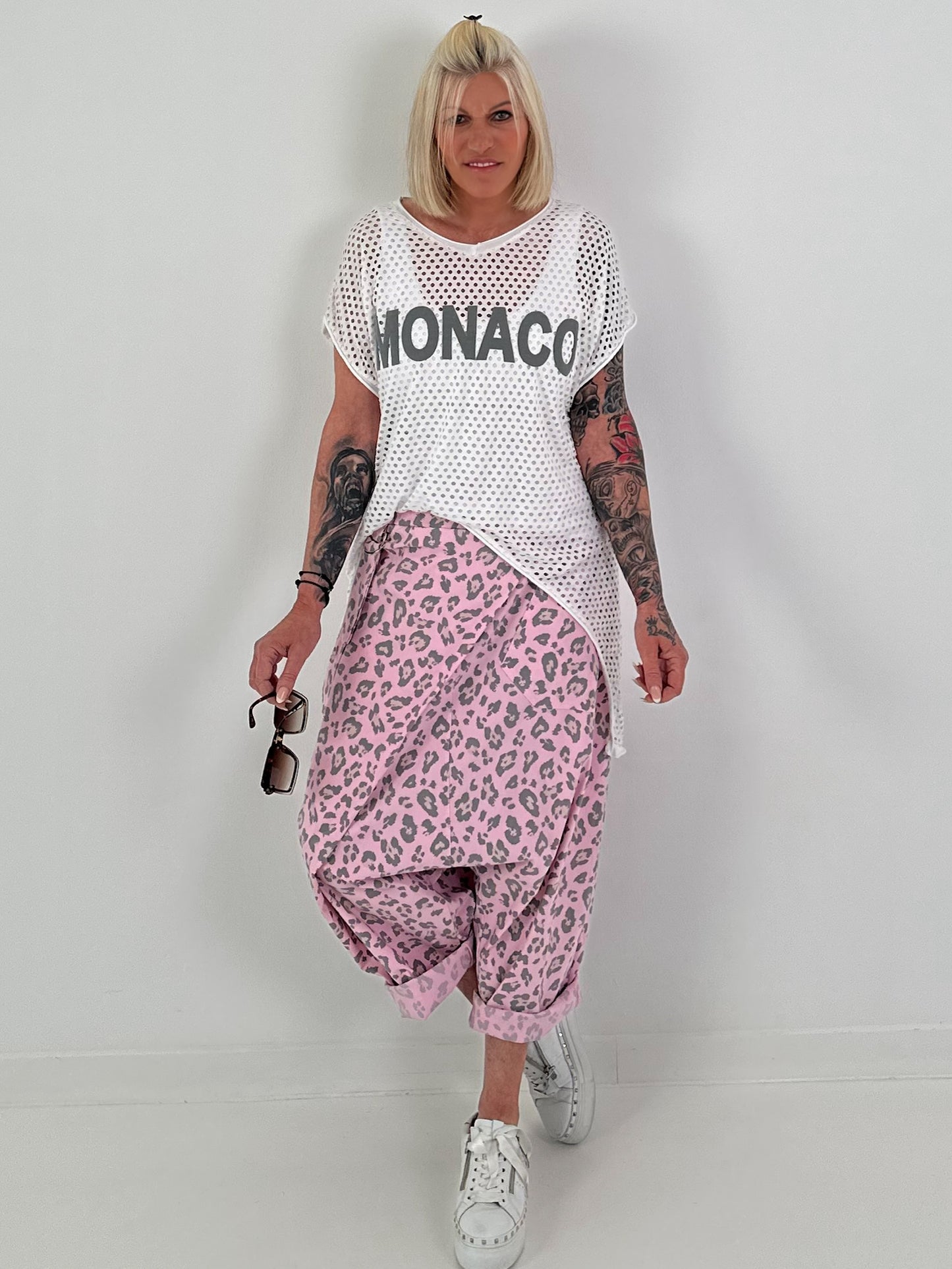 Baggy Trousers with Leo Overlay - Pink