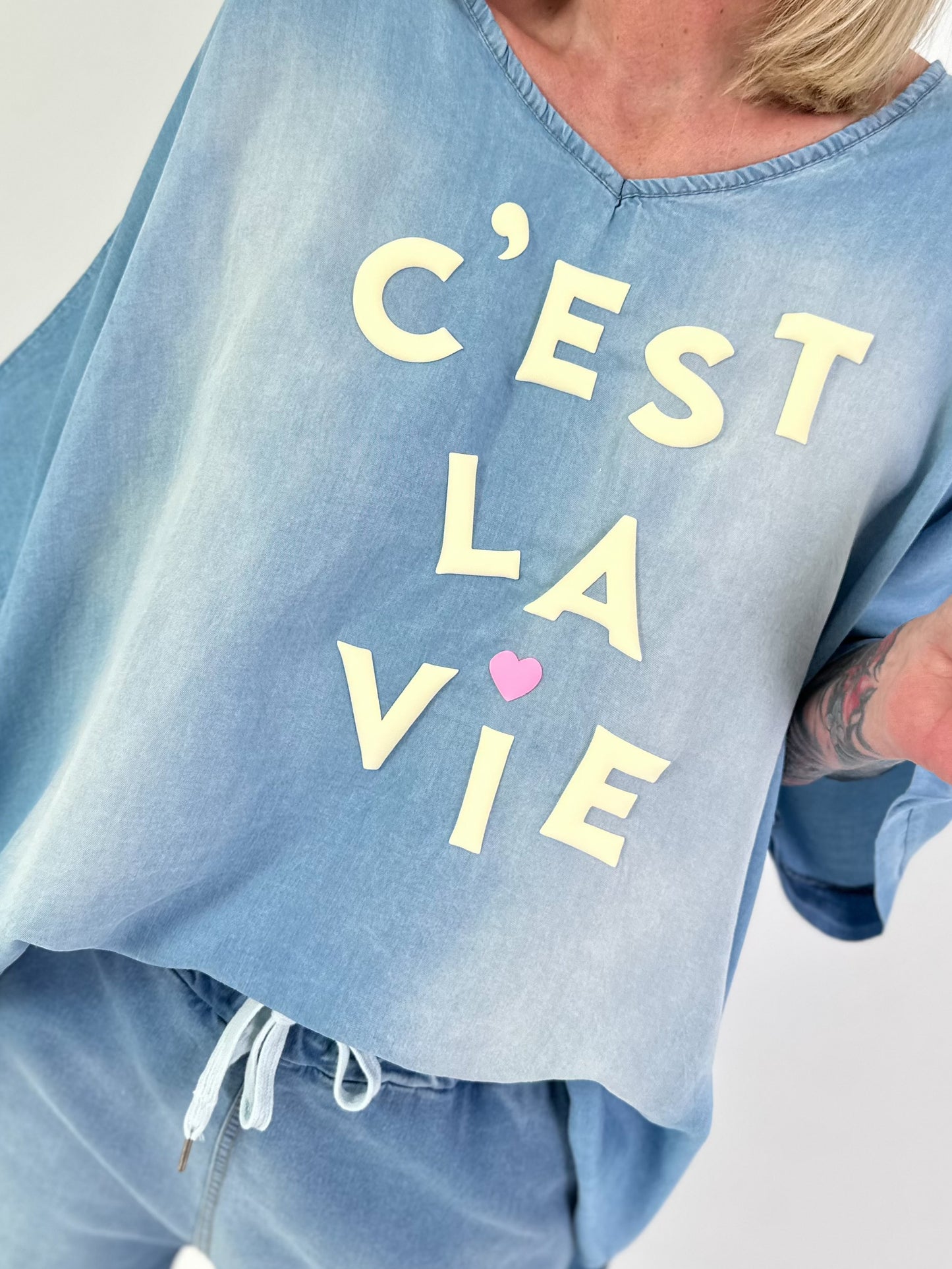 Oversized Jeans Shirt C'est La Vie - blue
