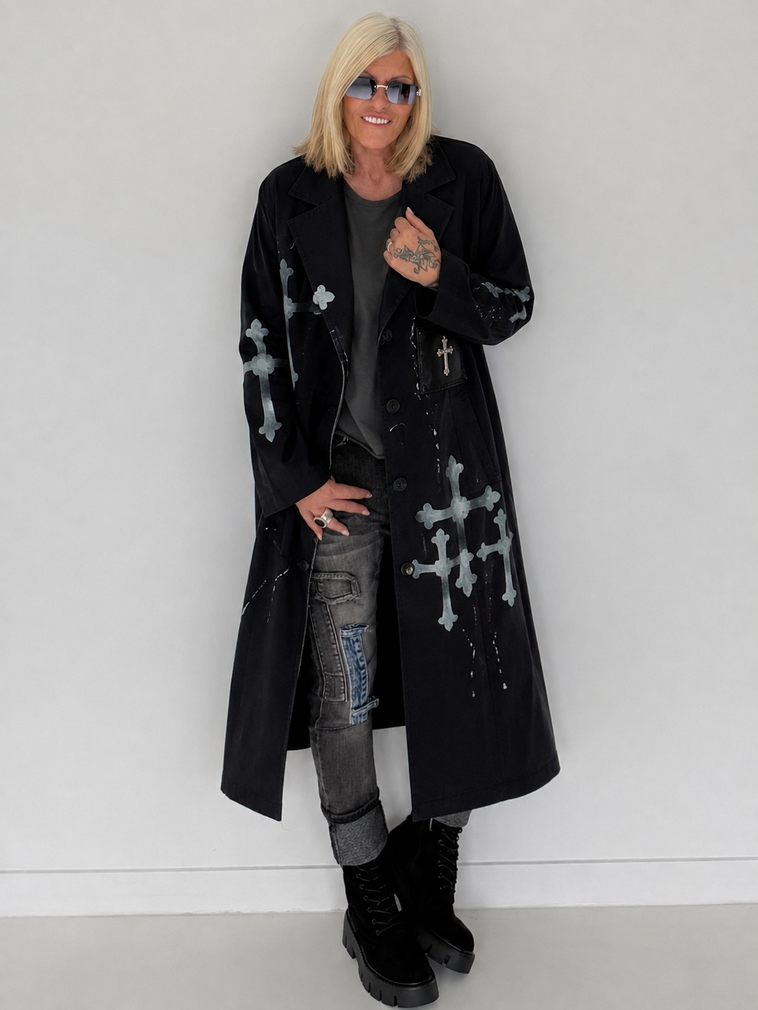 Hand printed oversized Mantel - schwarz