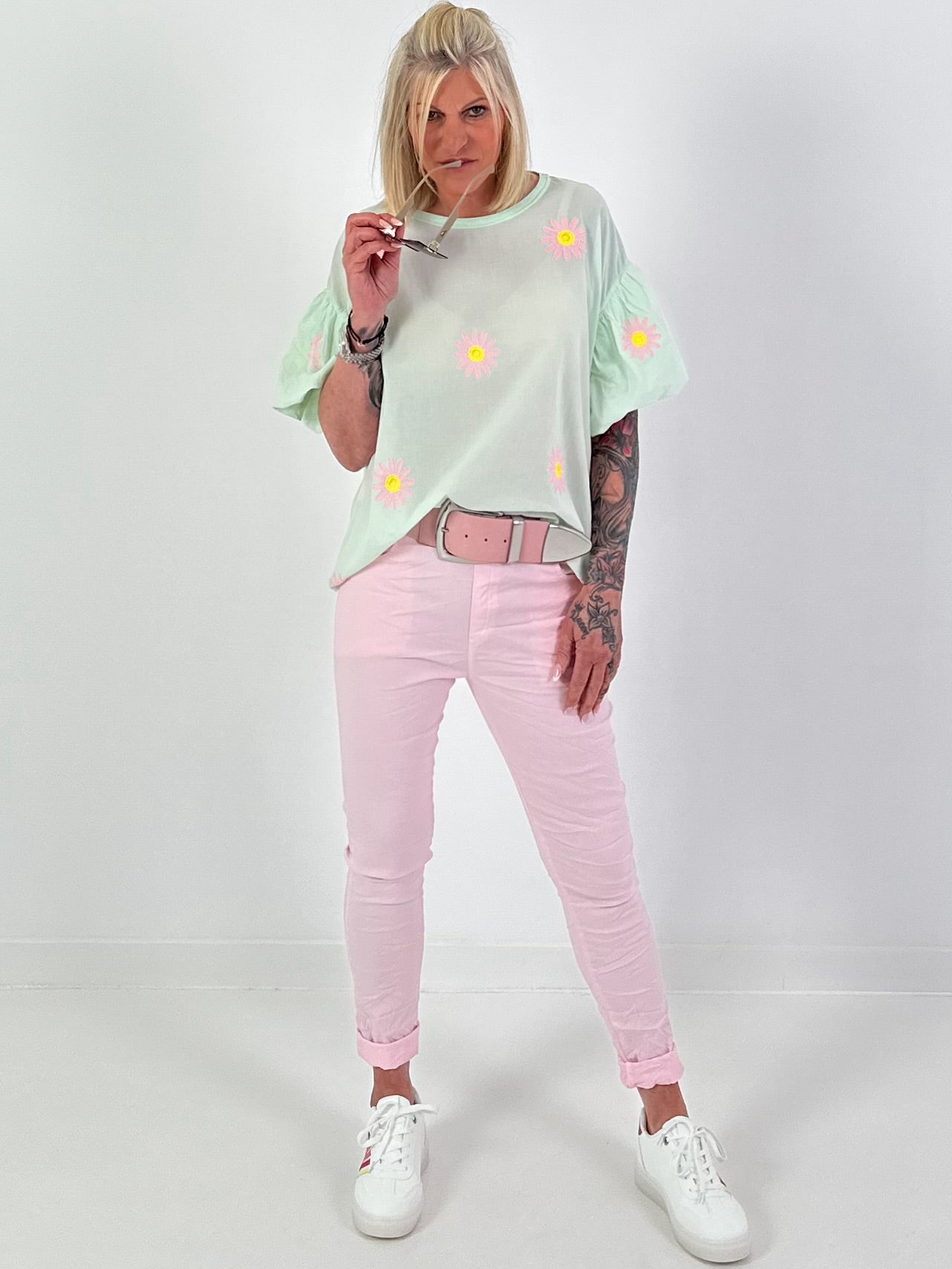 Blusenshirt met pofmouwen - mint