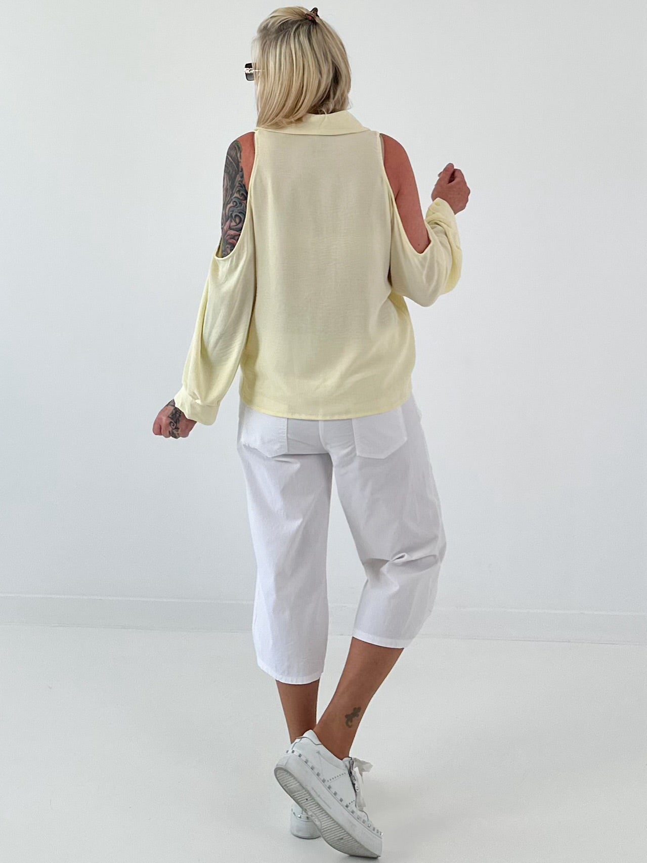 Bluse mit cold shoulder Detail - gelb