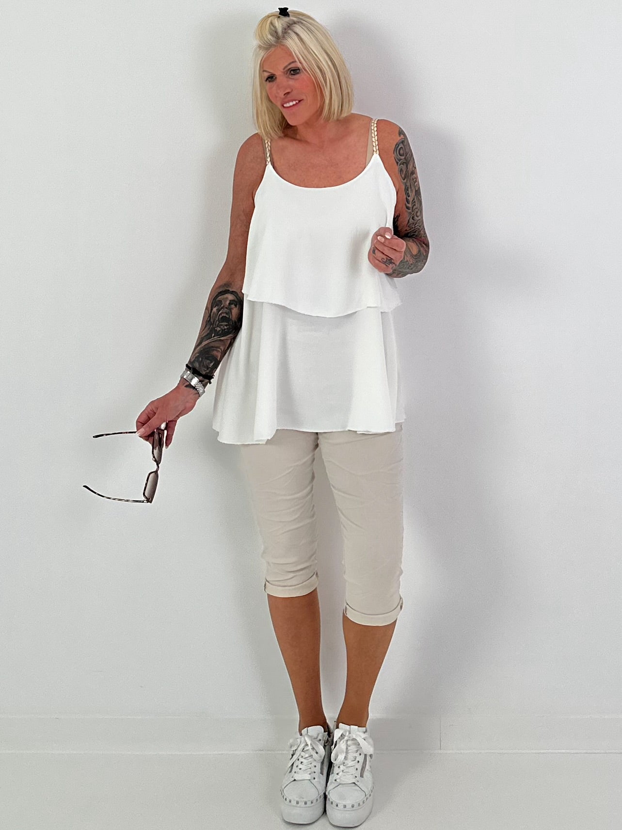Capri Hose mit Bindeband - beige