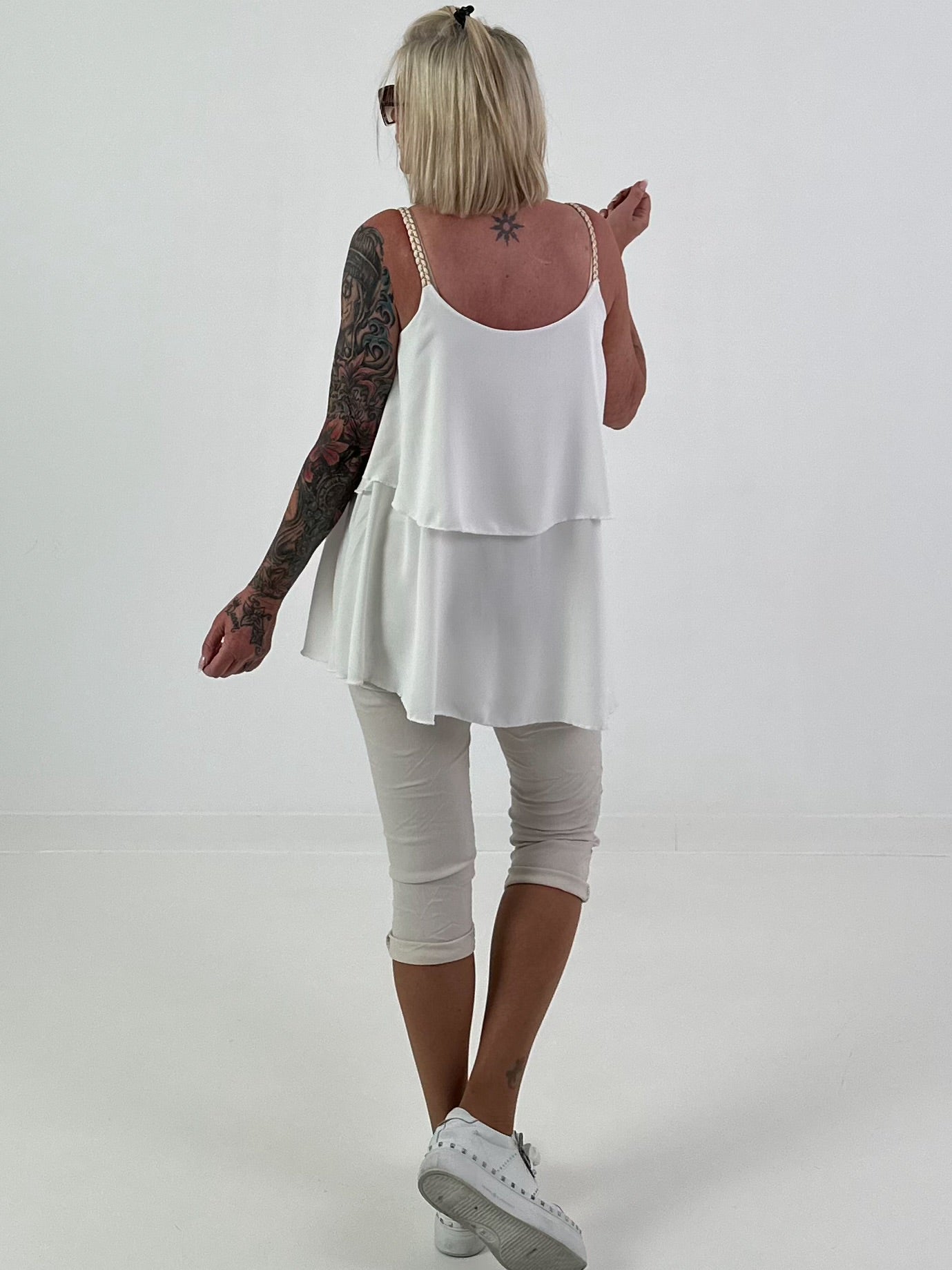 Layered Top with Braided Straps - ecru