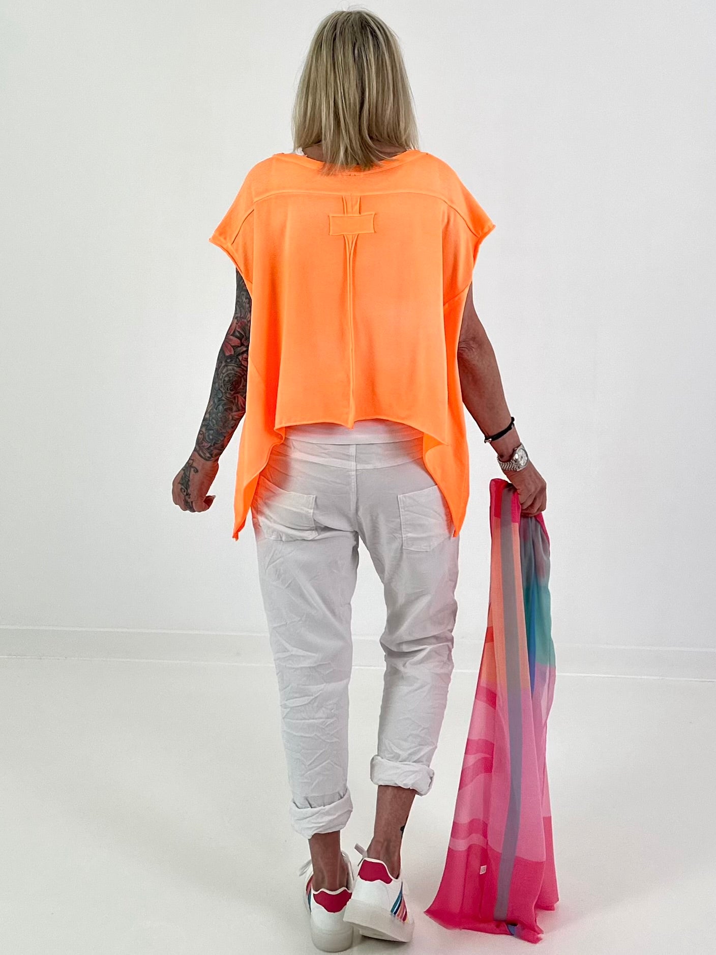 Oversized Shirt mit Rückennaht - neonorange