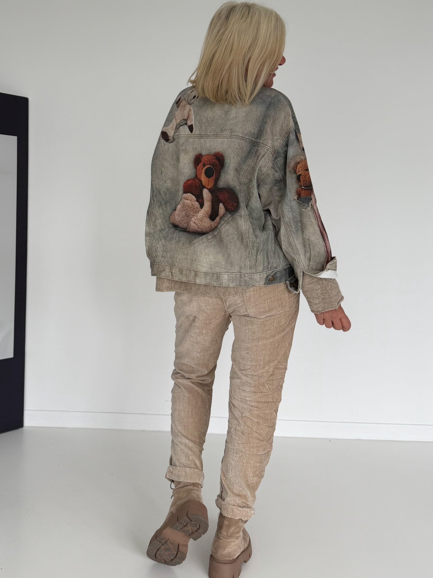 Jeansjacke mit Teddy-Print - used-grey