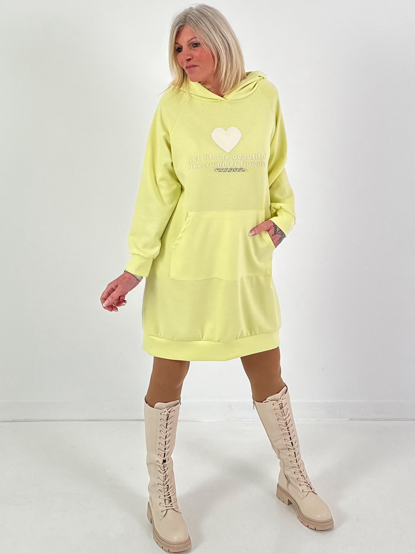Long Hoodie/Kleid Modell "Let Life be beautiful" - gelb