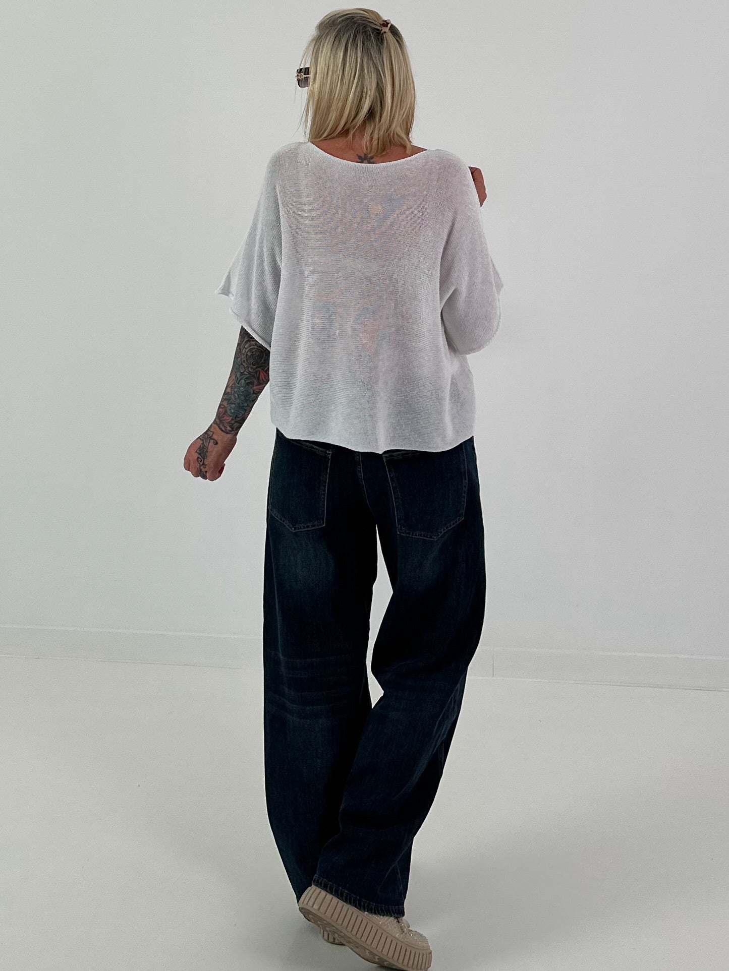 Leichter Pullover mit halben Arm - weiss