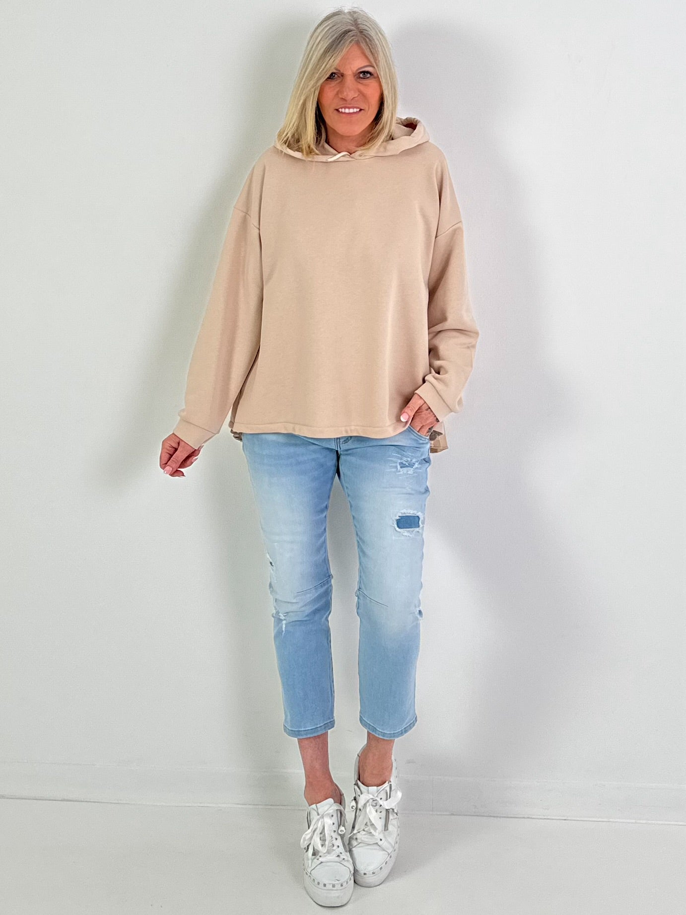 Hoodie mit Plissee-Einsatz Modell "Pleat Motion" - beige