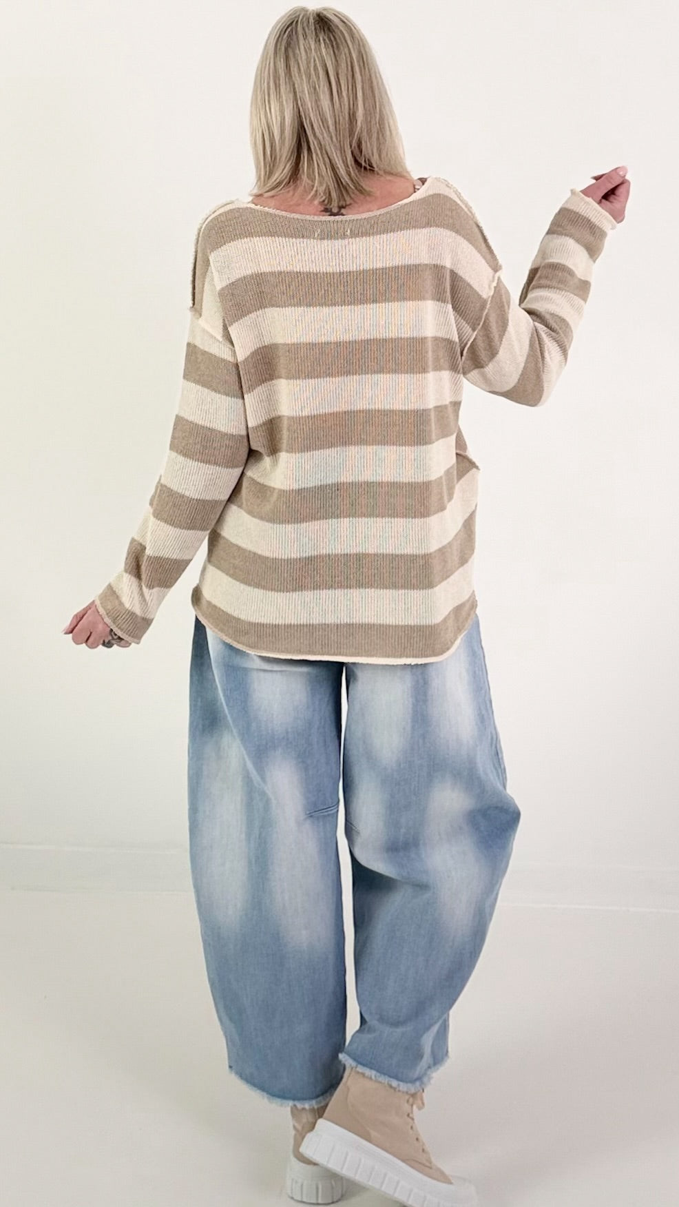 Striped knit sweater Love - beige-cream