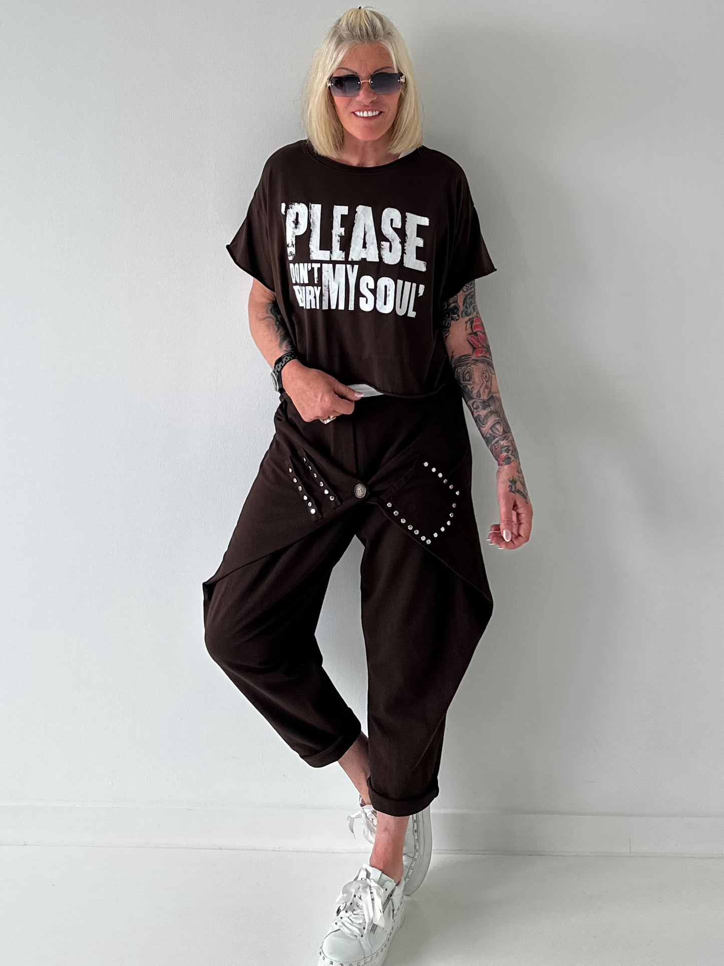 Sweatshirt Hose mit lässigen Details - schoko