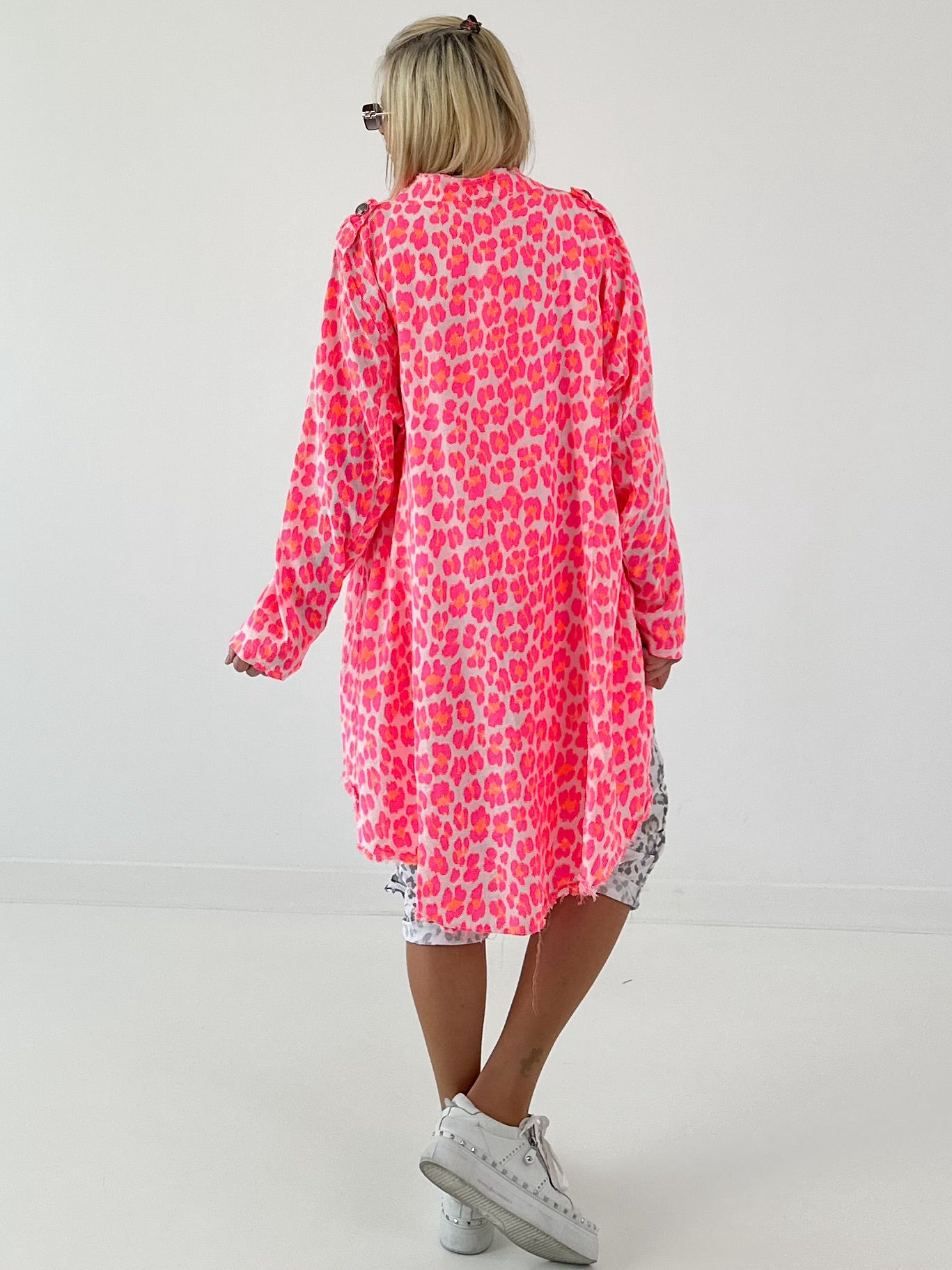 Oversized Leinen-Military Mantel Leo - weiss-neonpink-neonorange