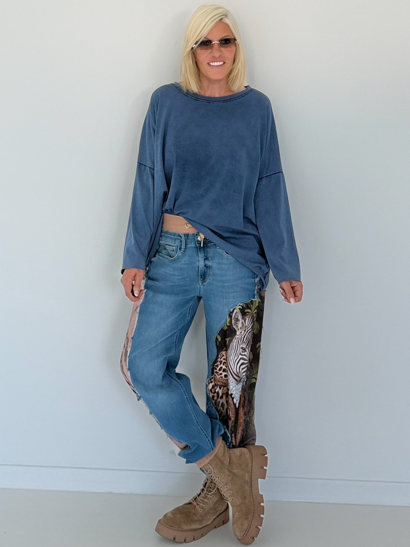 Oversized Shirt stone washed - jeansblau