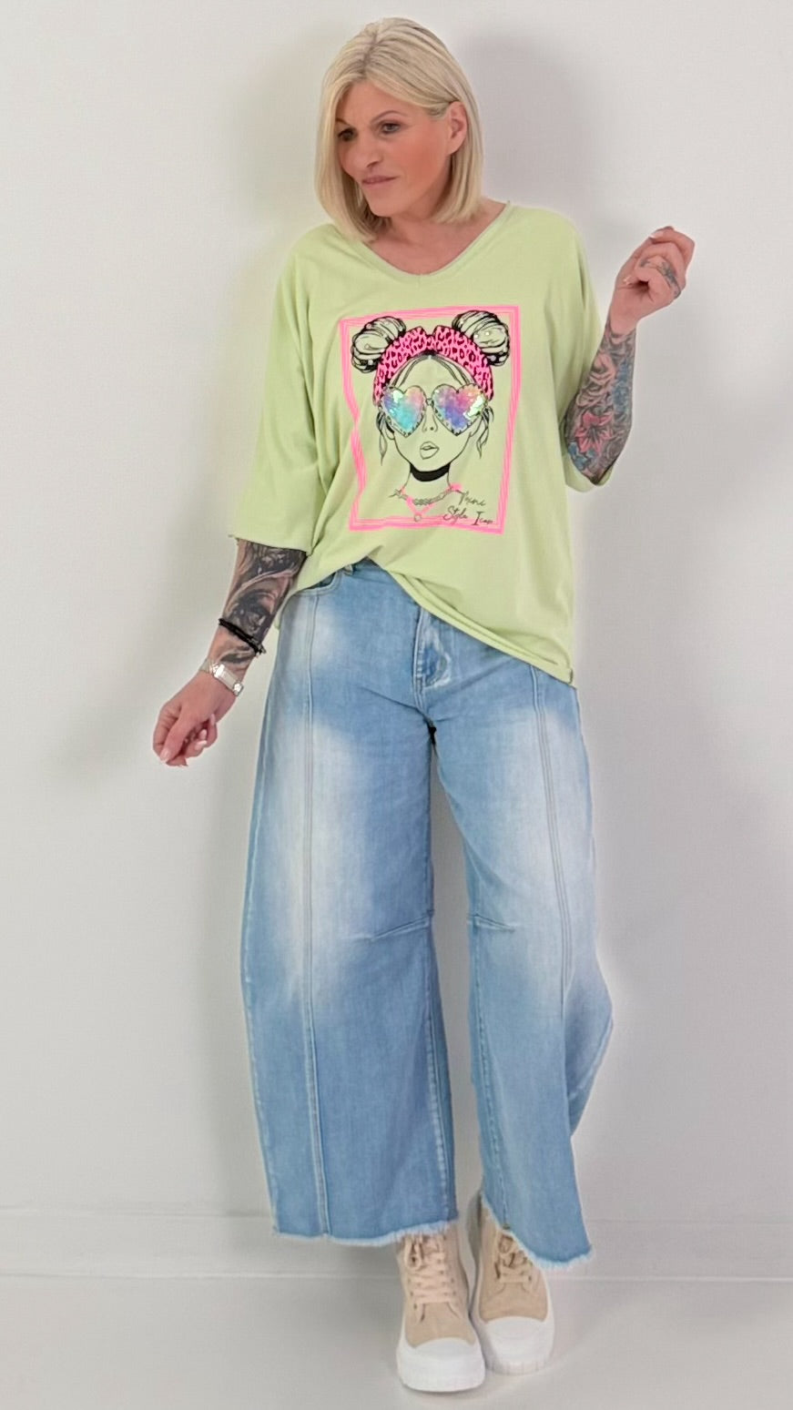 Oversized T-shirt met print op de voorkant - limoengroen