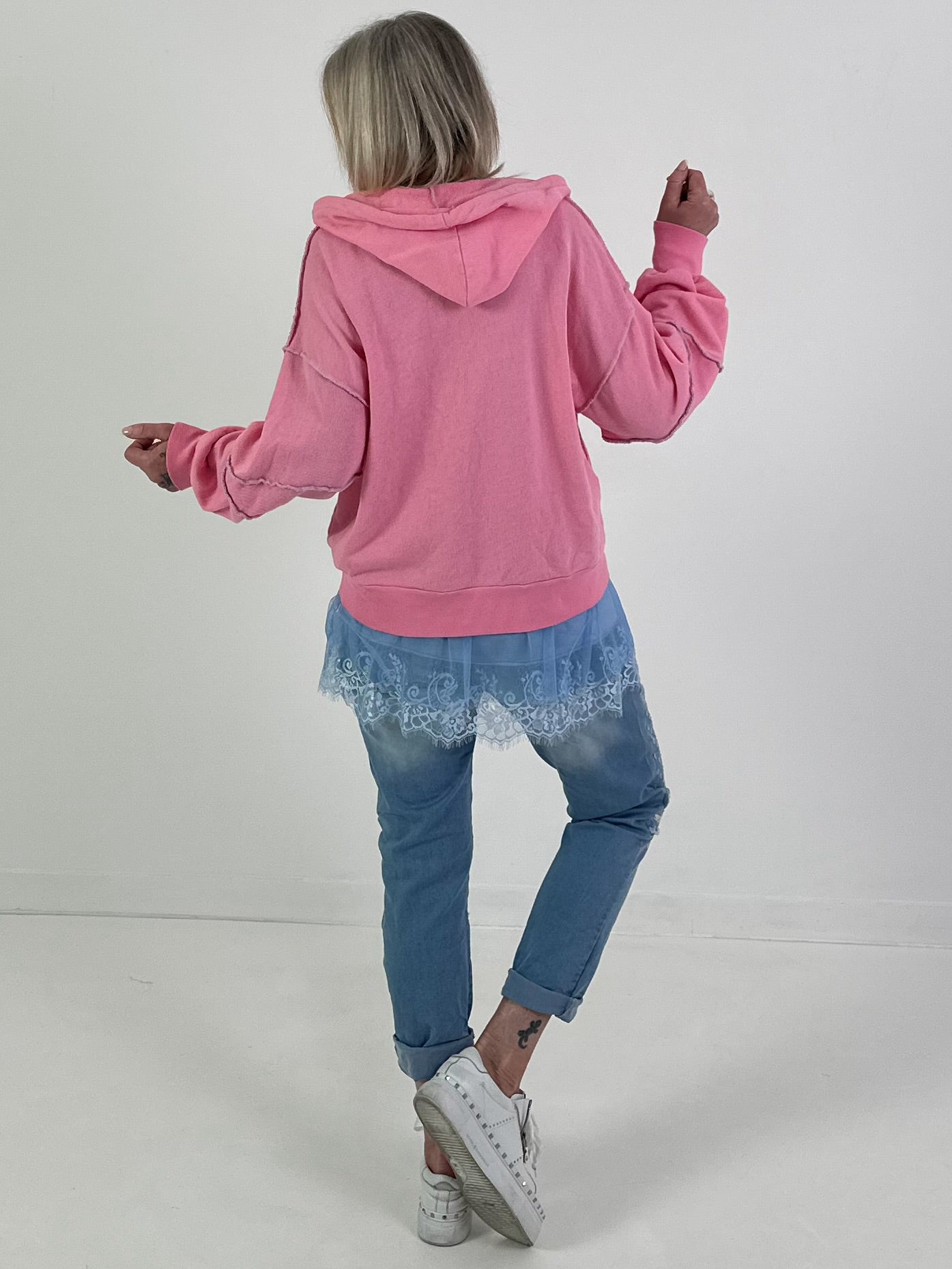 Sweatjacke mit Kontrastnähten - rosa-hellblau