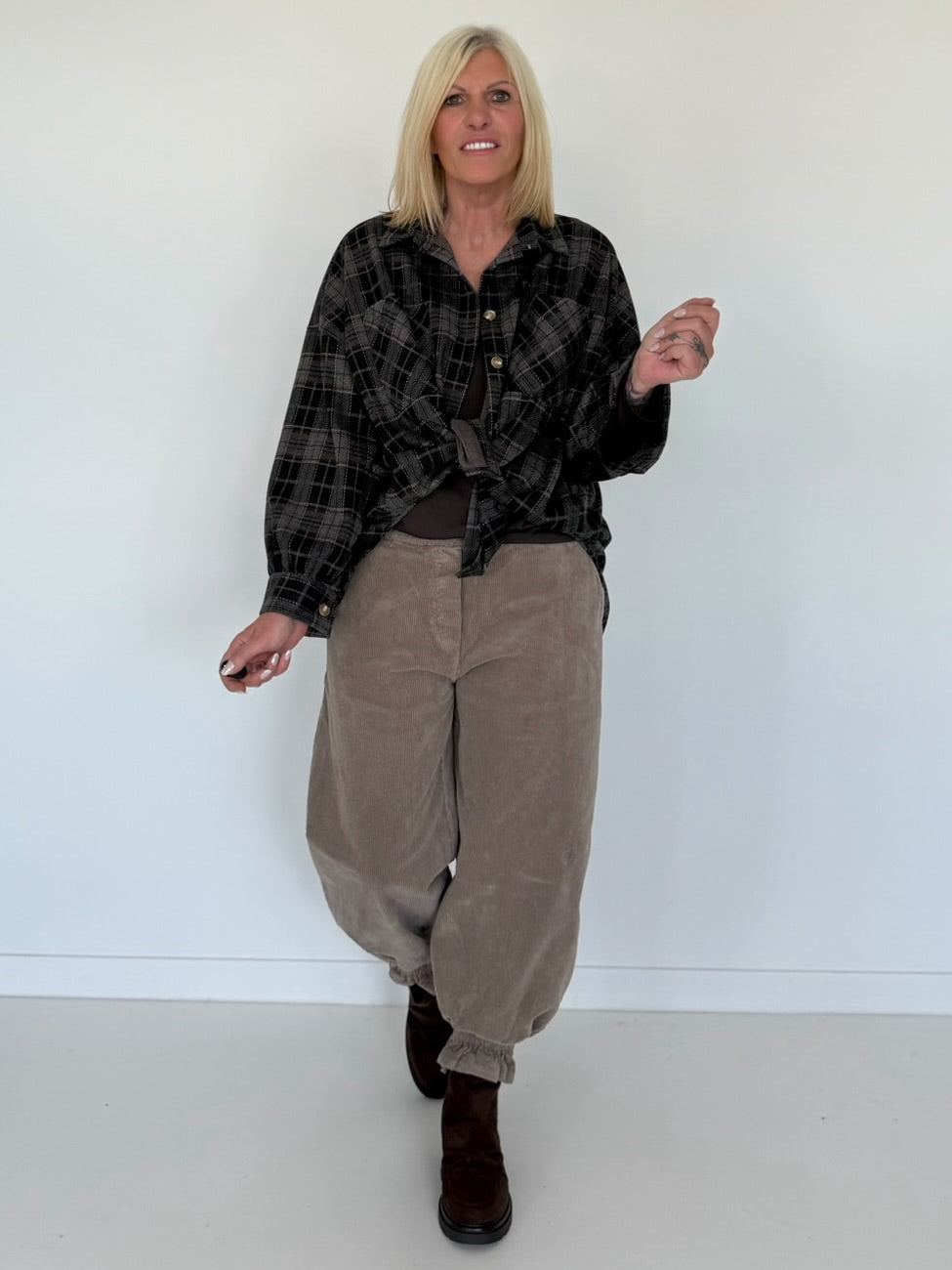 Oversized plaid flannel shirt - anthracite-black-multicolored