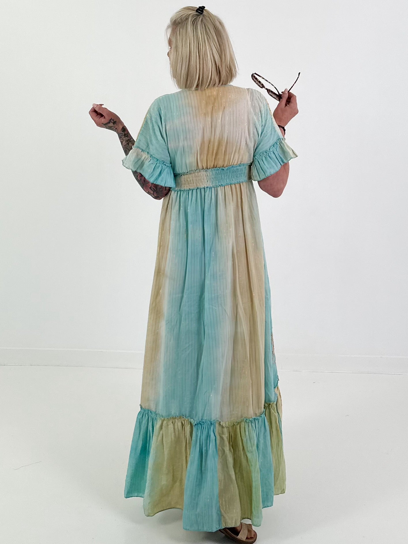 Ibiza Dress with Sequins and Ruffles - turquoise-yellow-multicolored