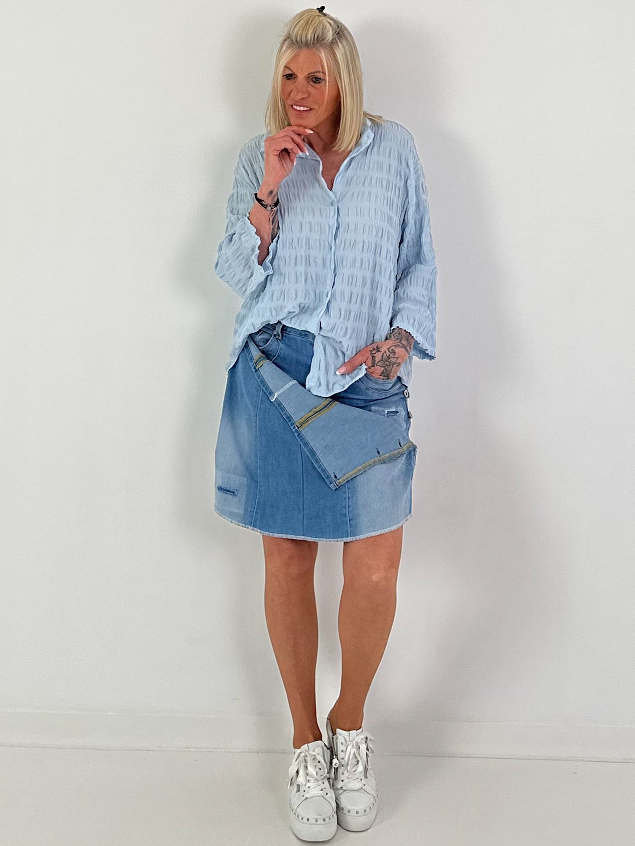 Strukturierte Bluse - hellblau