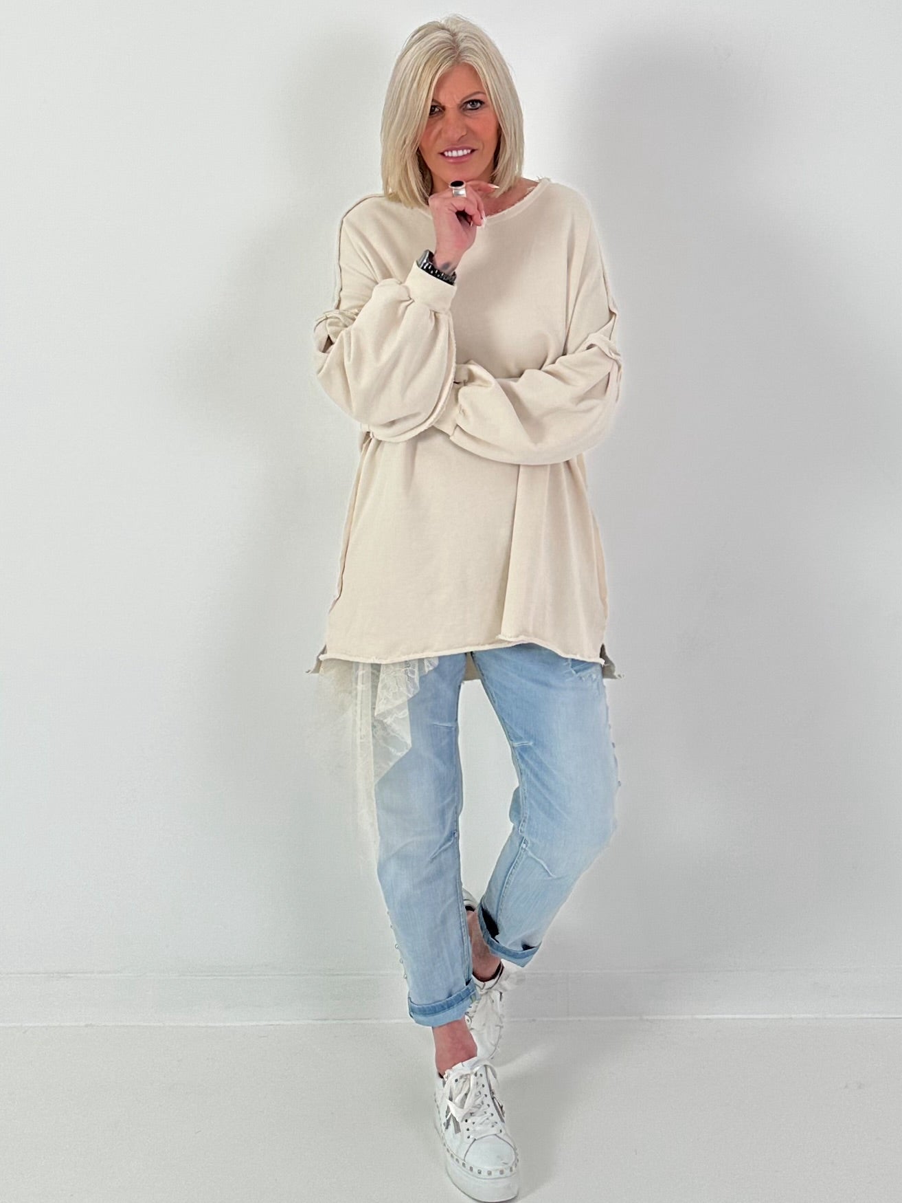 Oversized Sweater mit trendigen Linksnähten - beige