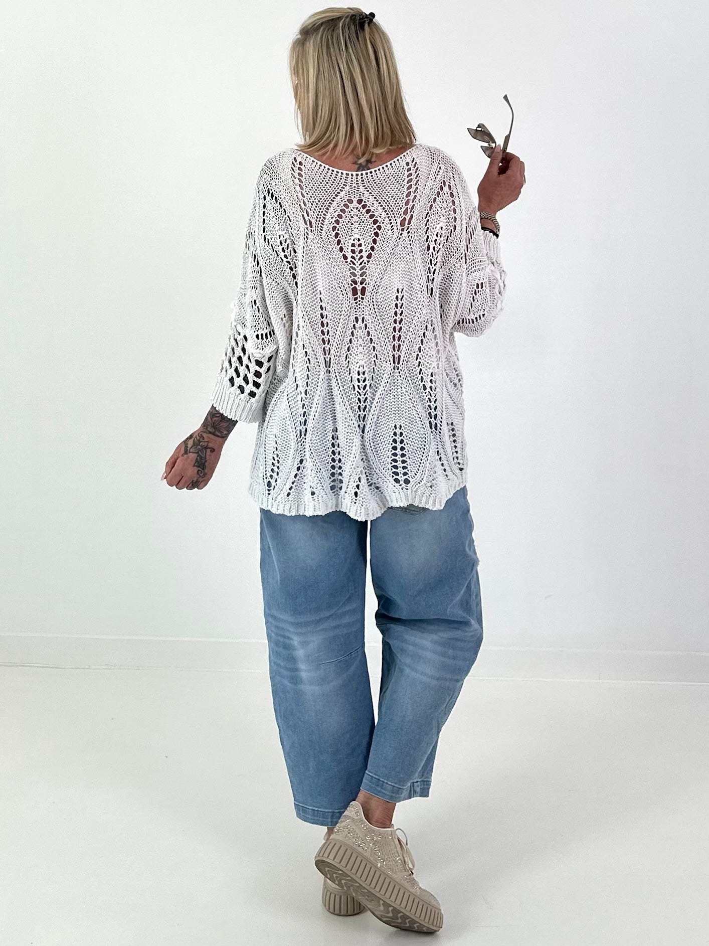 Häkelpullover mit Muster - weiss