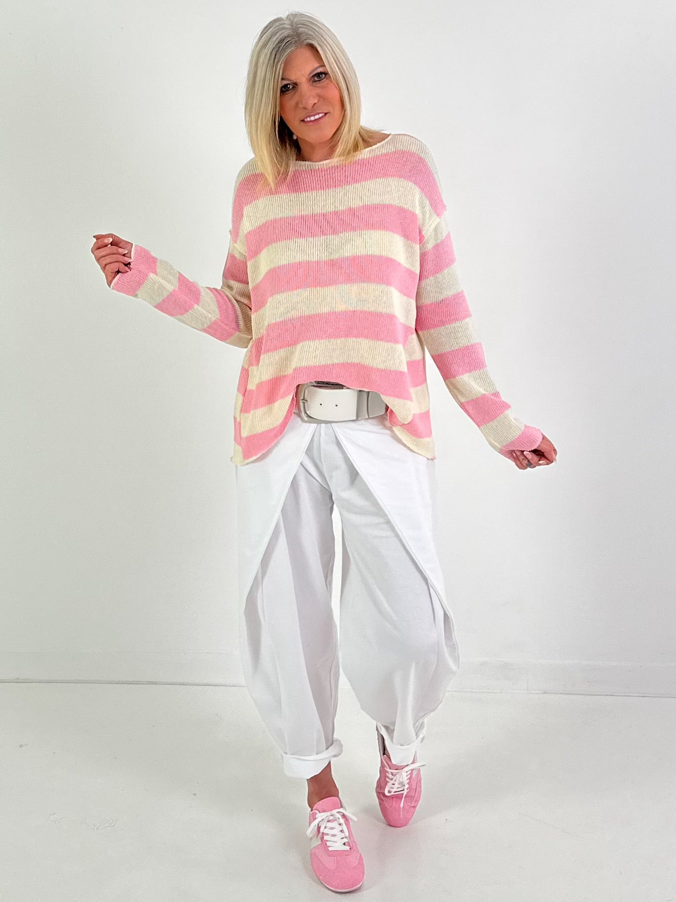 Pullover mit Streifen - beige-rosa