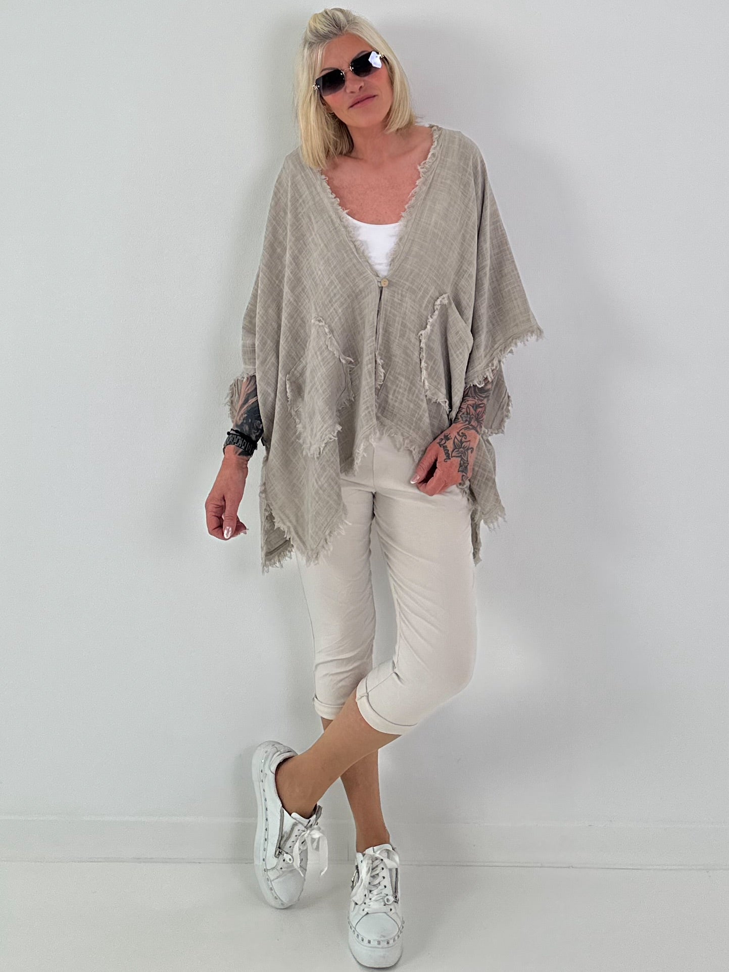 Capri Hose mit Bindeband - beige