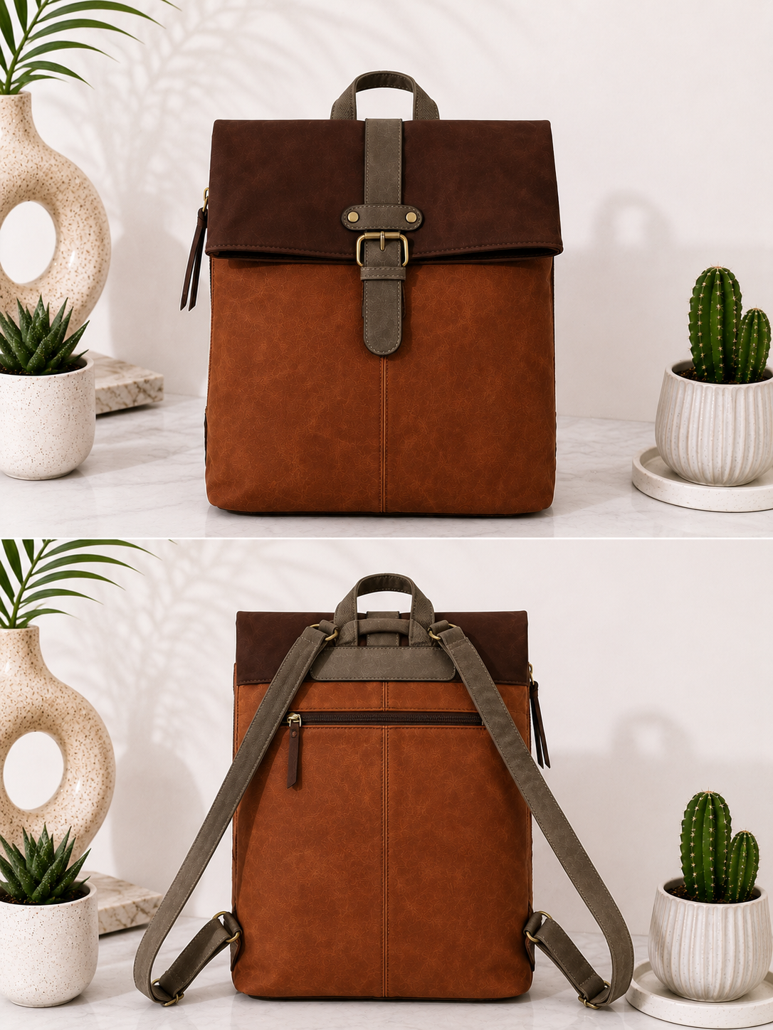 Backpack in vintage leather look - Brown -Coffee