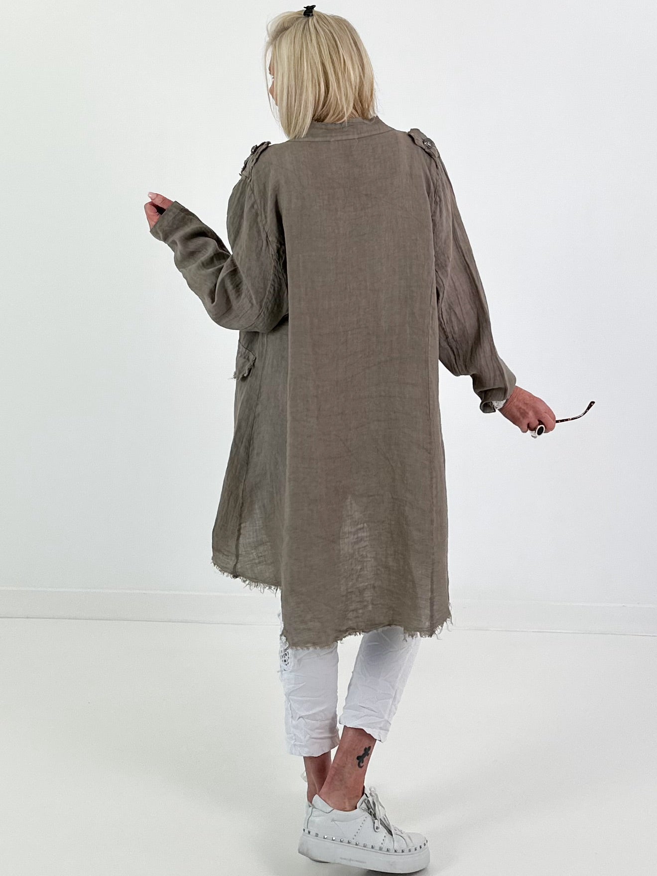 Oversized Leinen Military Blazer - taupe