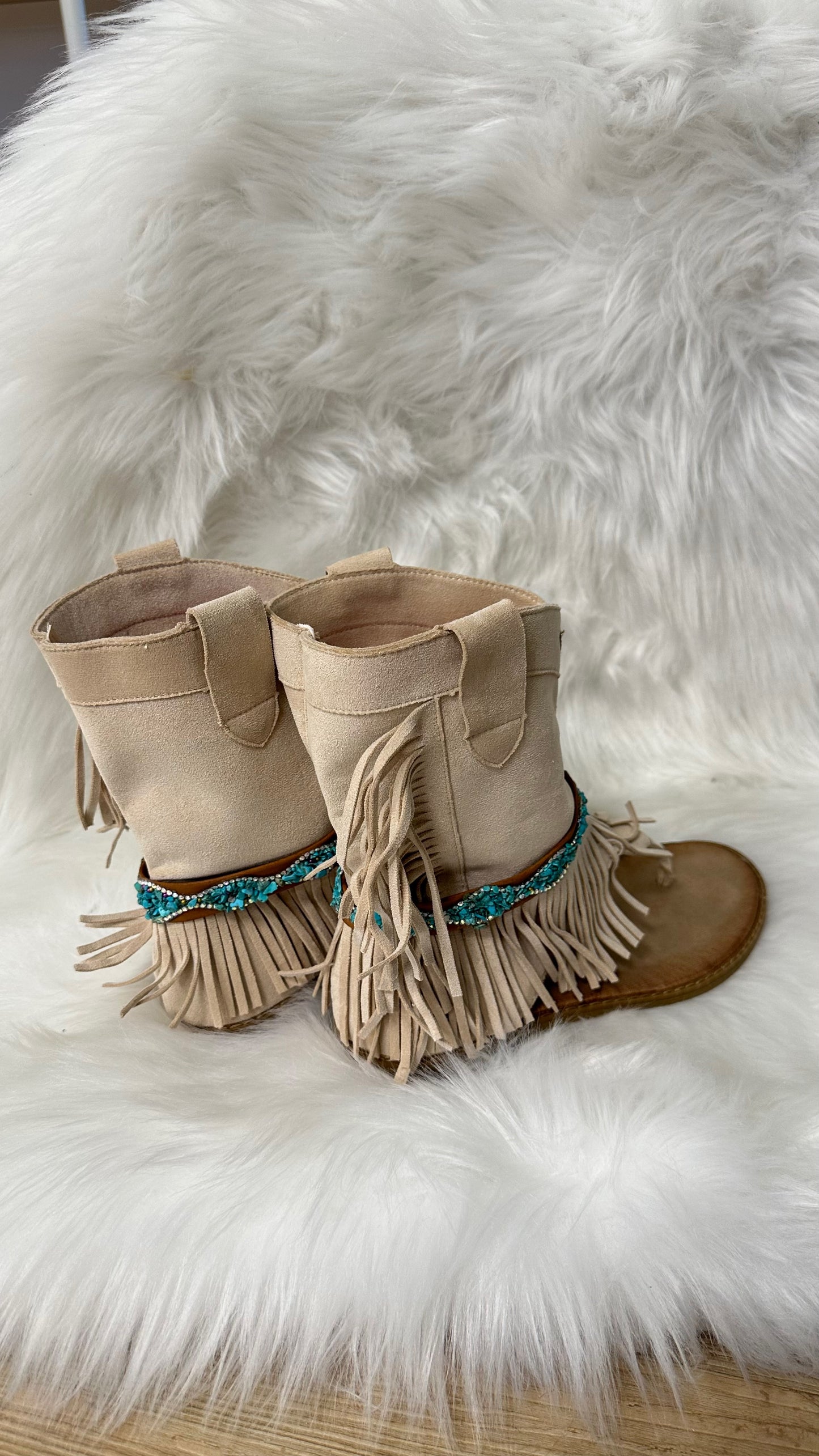 Stylish sandals with great details, model "Bohemian" - beige