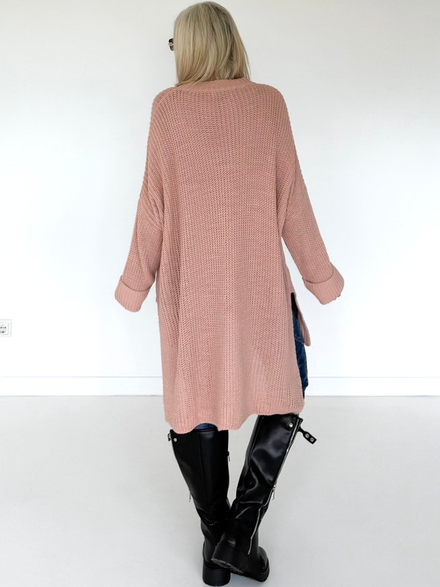 Long Strickpullover - rosa
