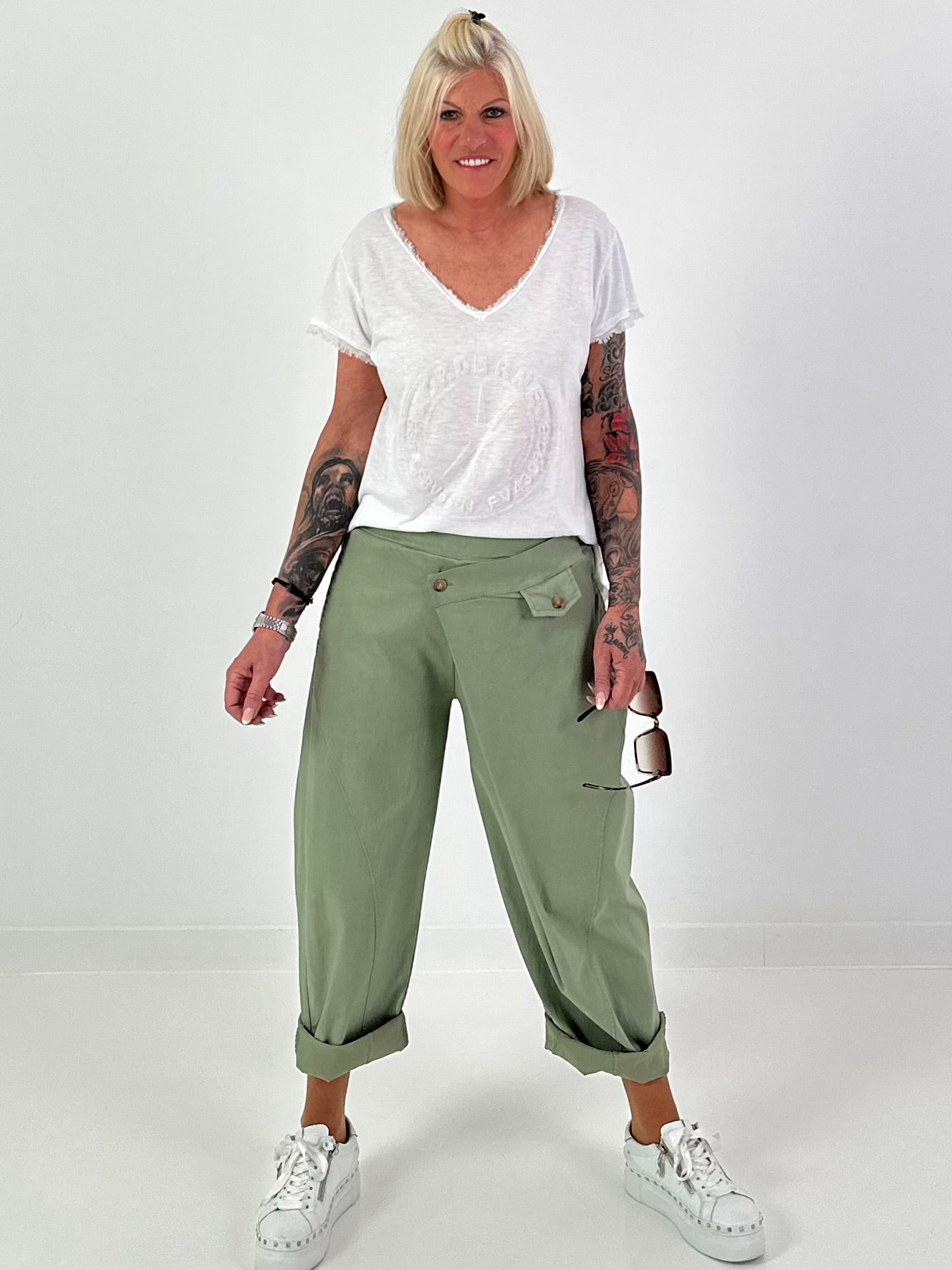 Balloon trousers with overlay - khaki