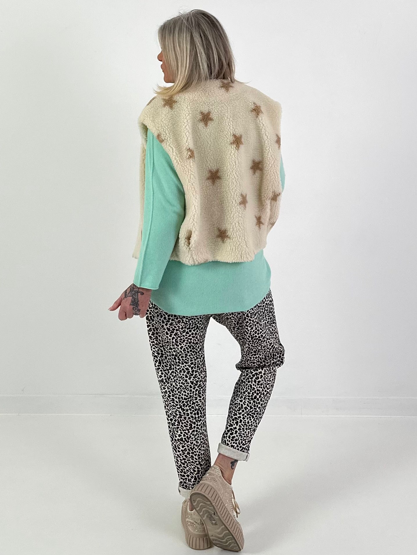 Teddy Weste mit Sternen - creme-beige