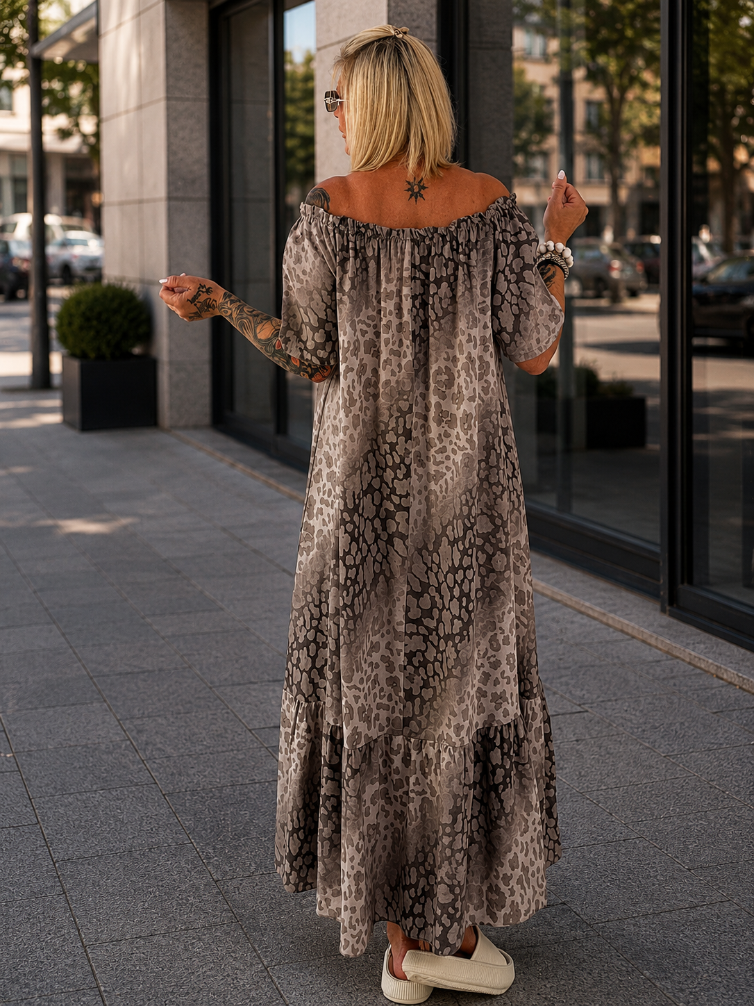 Carmen Sommerkleid mit Muster - taupe