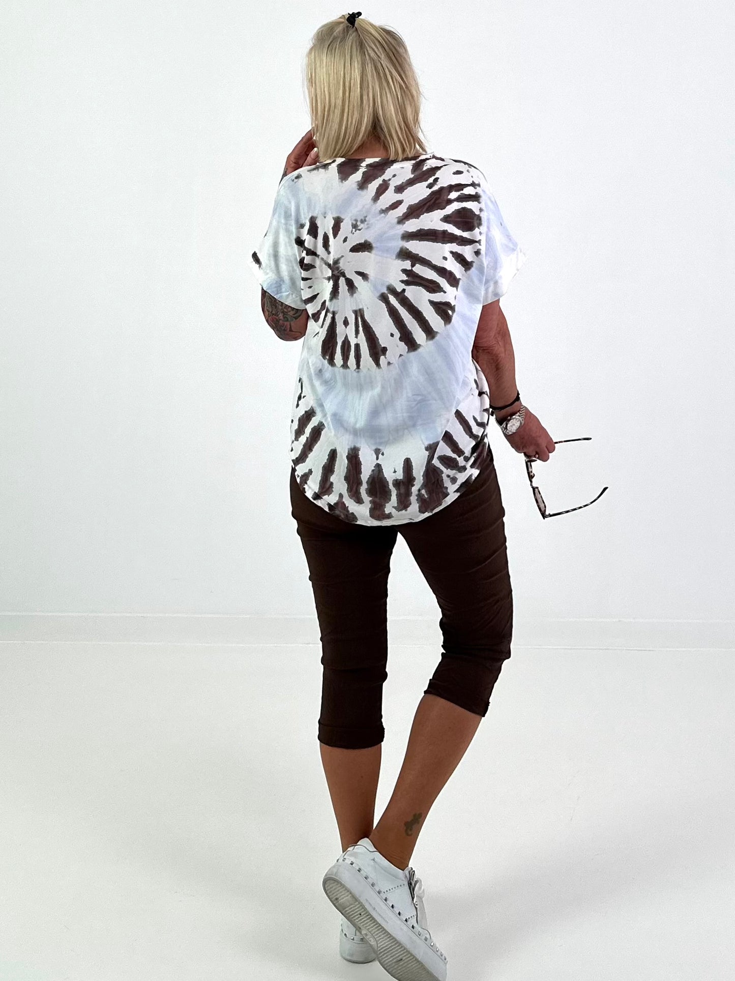 Batik Shirt - weiss-hellblau-dunkelbraun