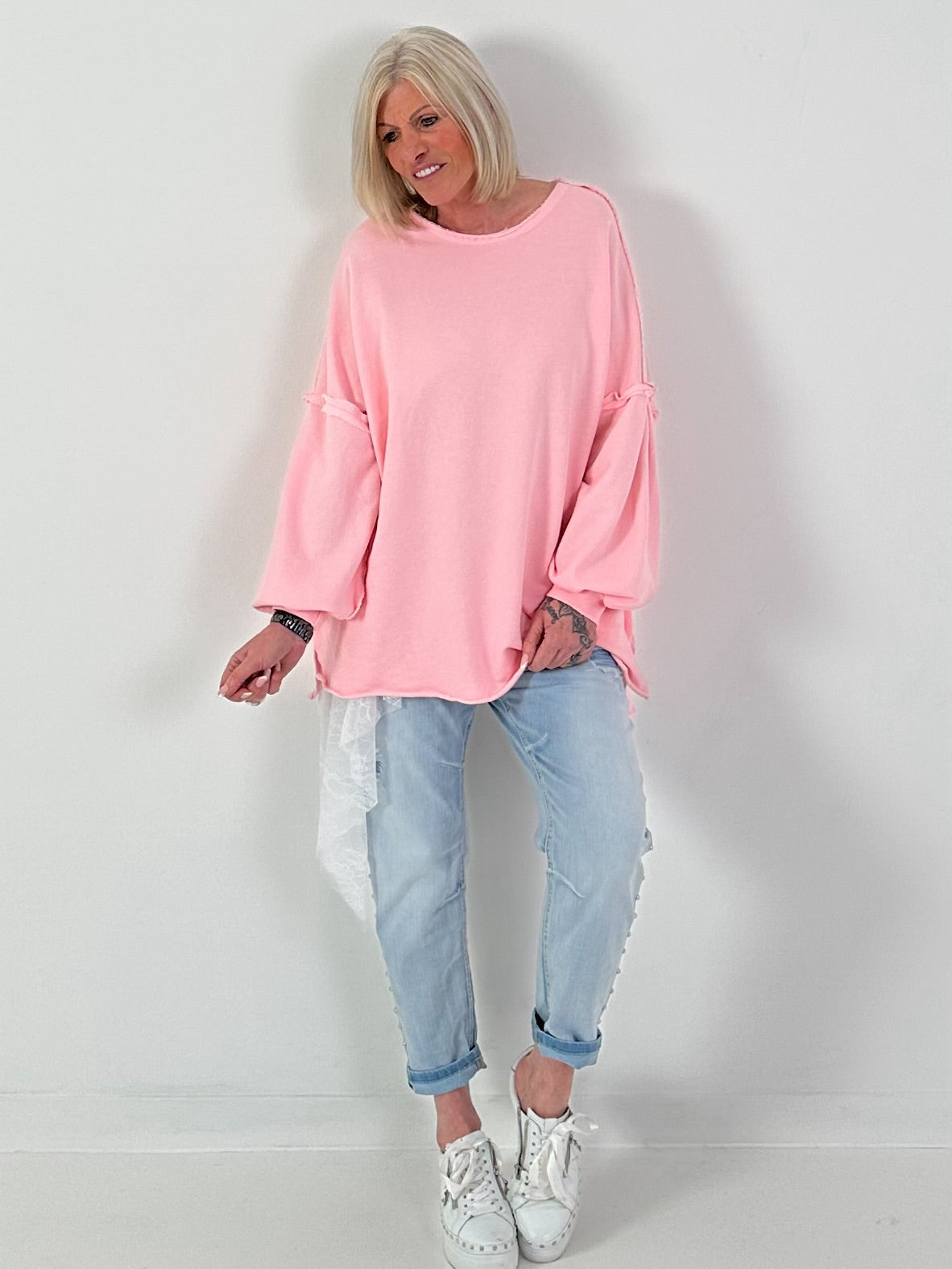 Oversized Sweater mit trendigen Linksnähten - rosa